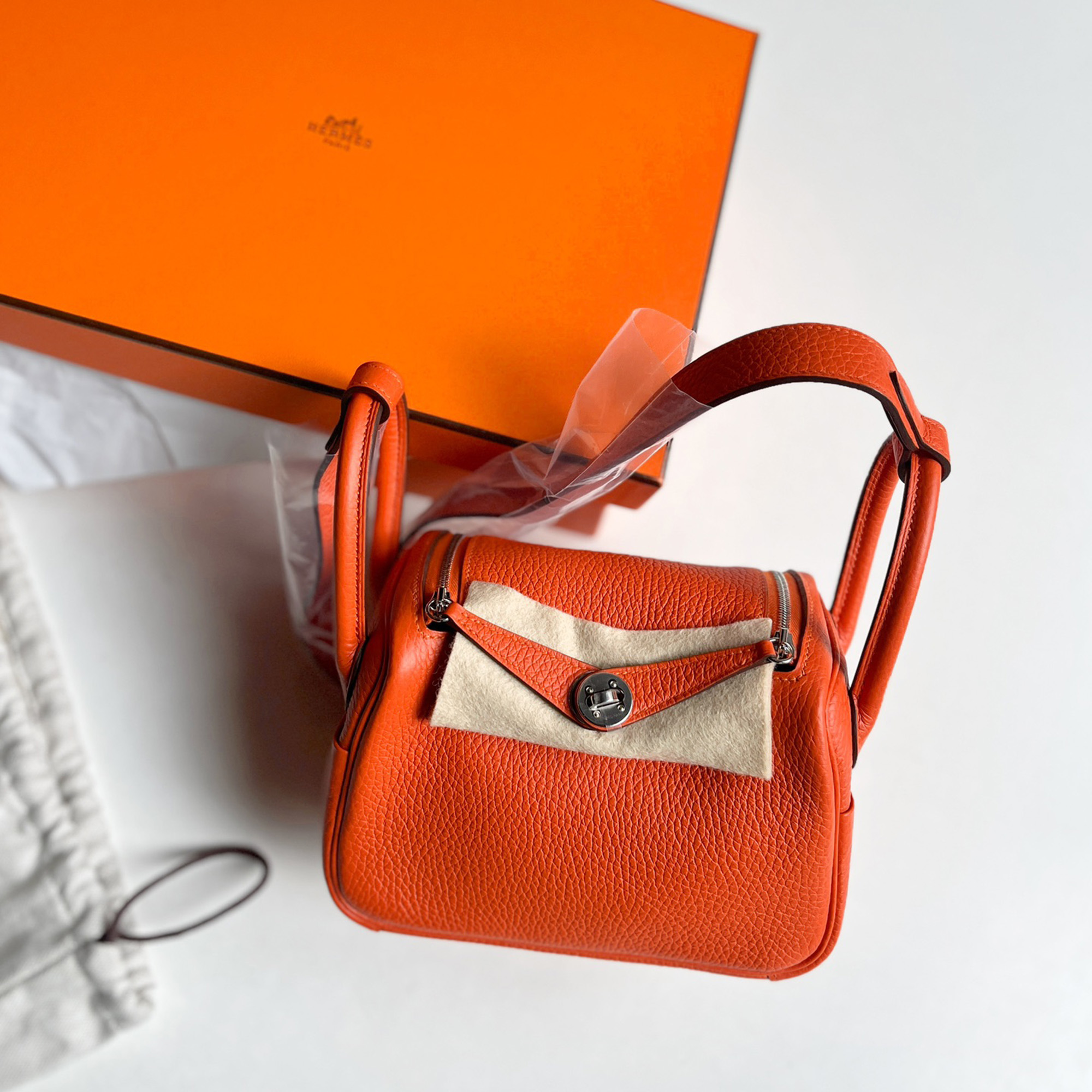 

Hermes Flame Orange Leather Mini Lindy Bag