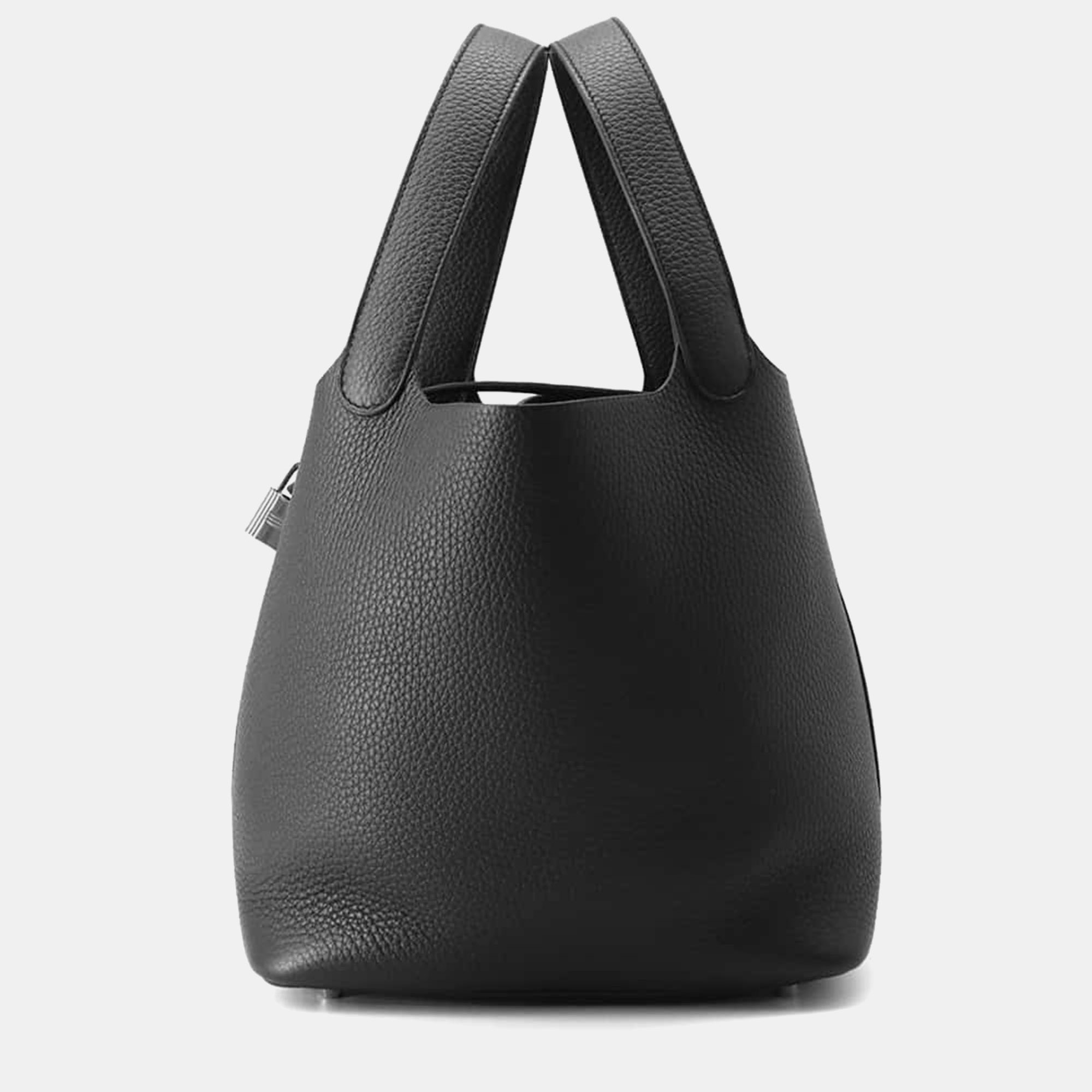 

Hermes Black Taurillon Clemence Leather Picotin Lock MM Bag