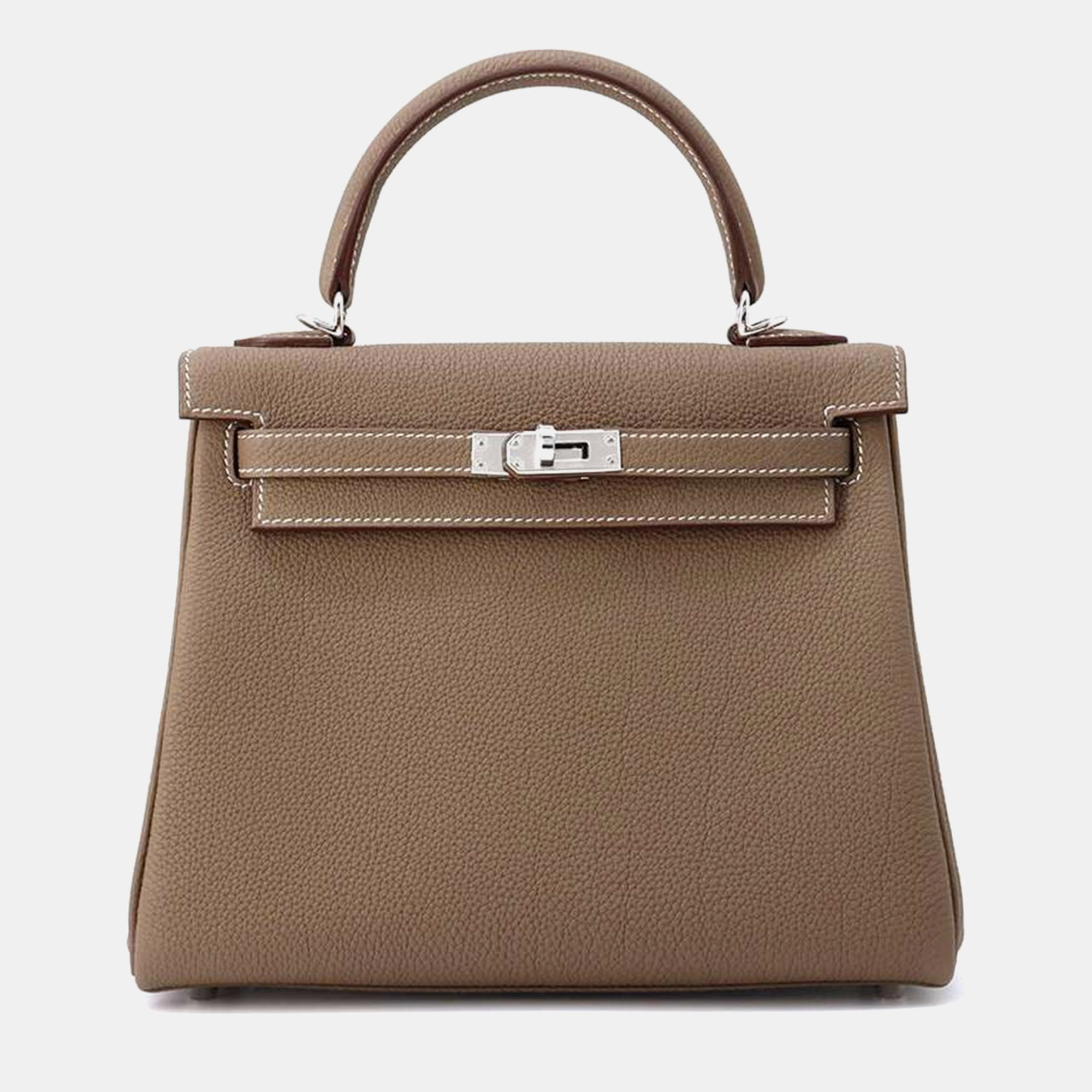 

Hermes Etoupe Togo Leather Kelly Retourne 25 Bag, Beige