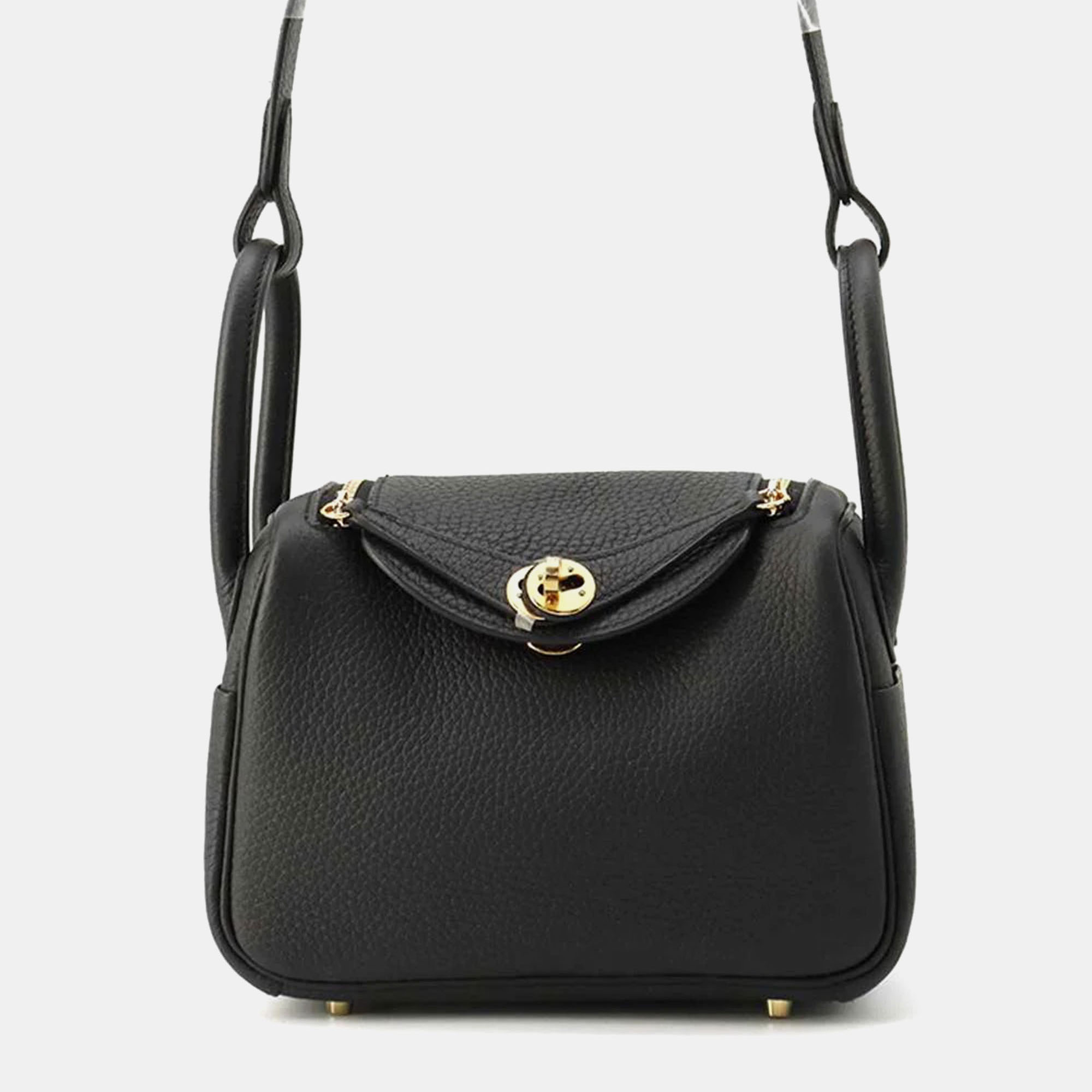 

Hermes Black Taurillon Clemence Leather Mini Lindy Shoulder Bag