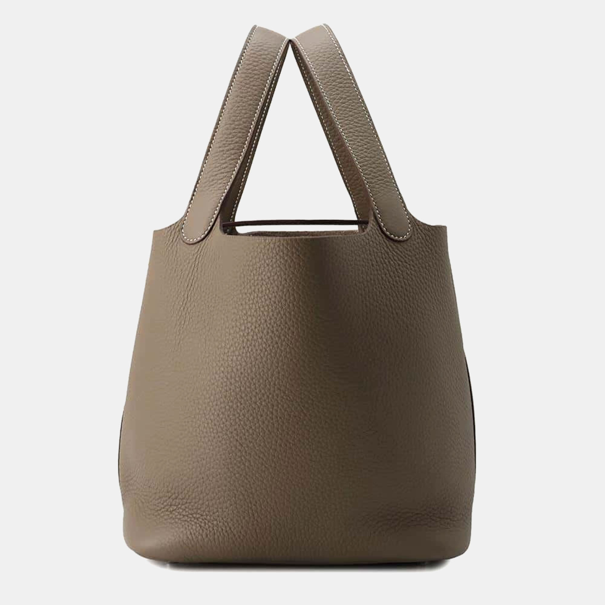 

Hermes Etoupe Taurillon Clemence Picotin Lock MM, Brown
