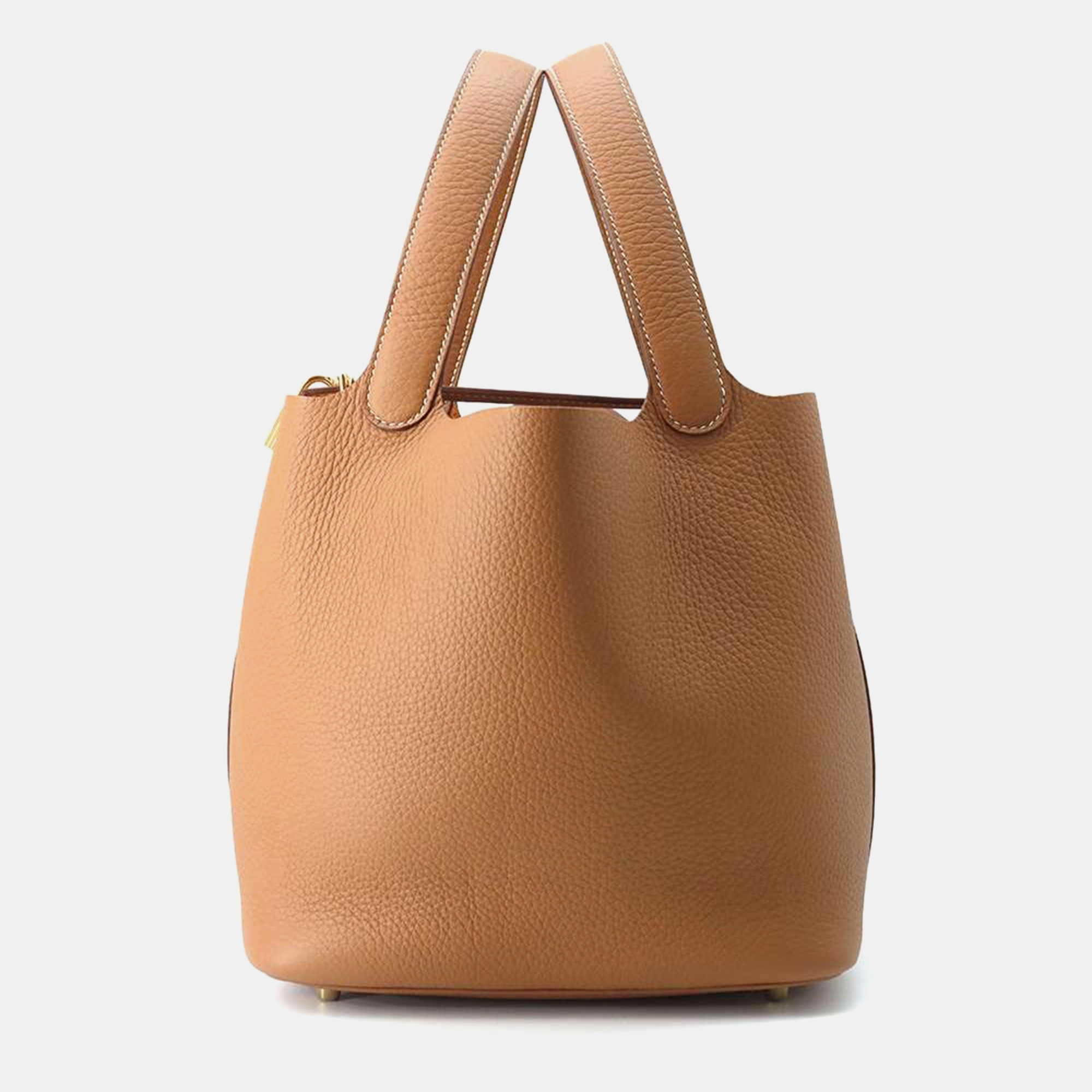 

Hermes Gold Taurillon Clemence Leather Picotin Lock 22 Bag, Brown