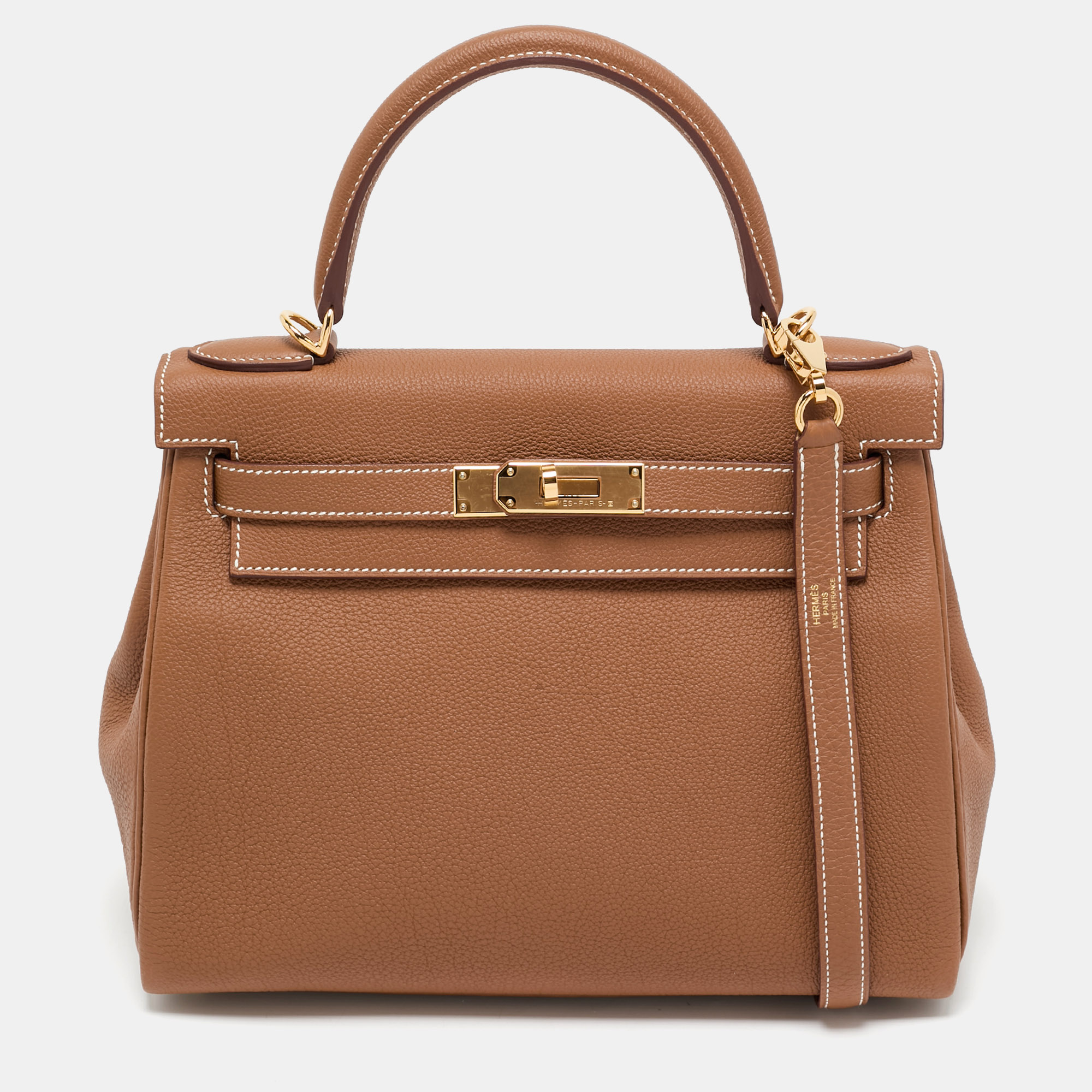 

Hermès Gold Togo Leather Gold Finish Kelly Retourne 28 Bag, Brown