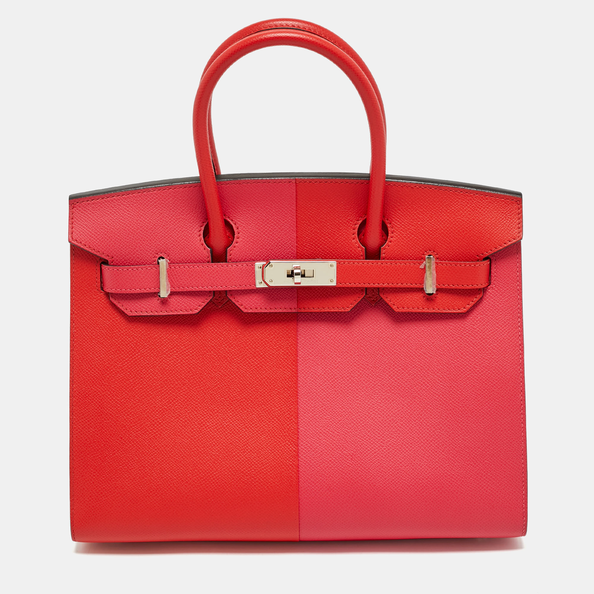 

Hermès Rouge Coeur/Rose Extreme/Bleu Zanzibar Epsom Leather Palladium Plated Birkin Sellier 30 Bag, Multicolor