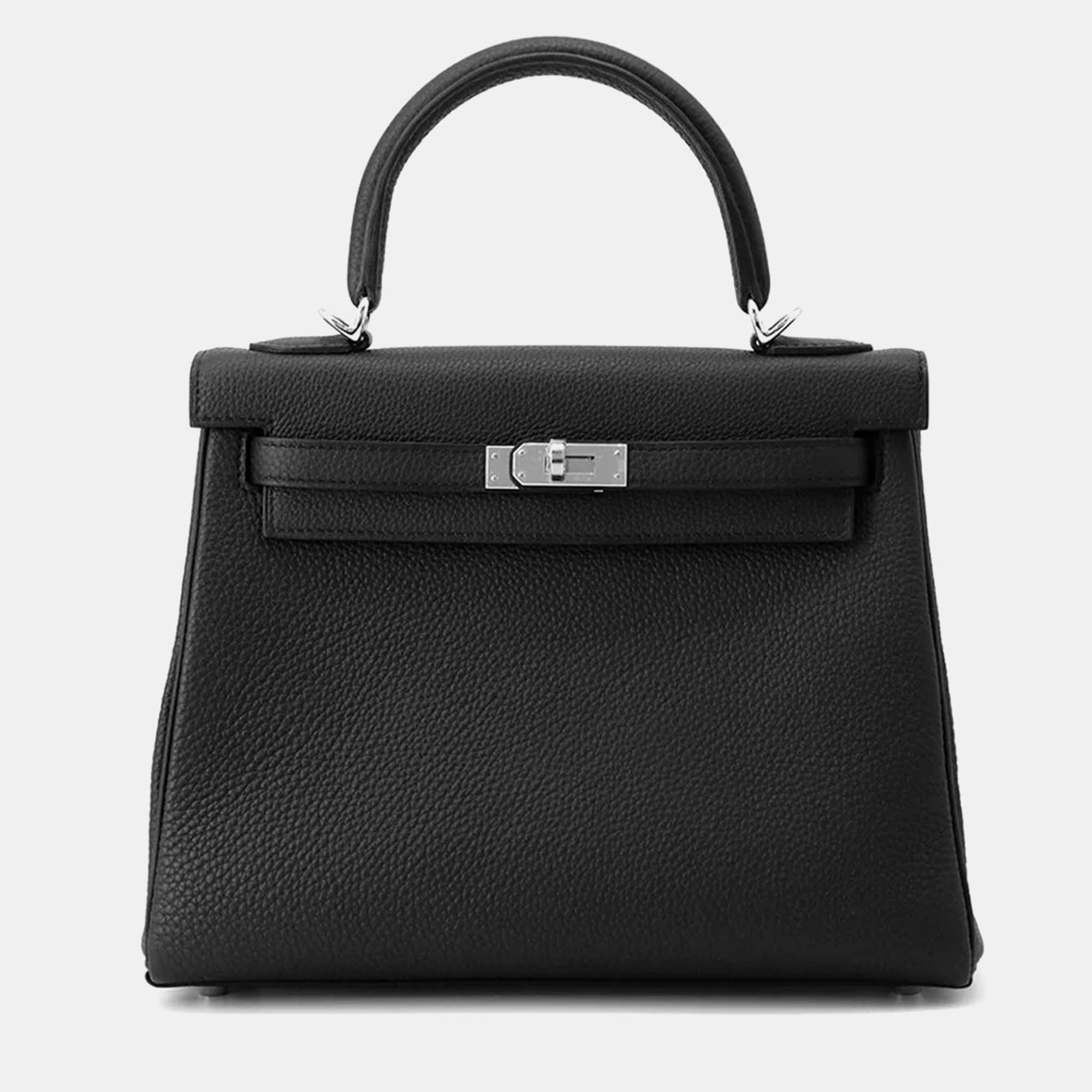 

Hermes Kelly Retourne 25 Black Togo Leather Top Handle Bag