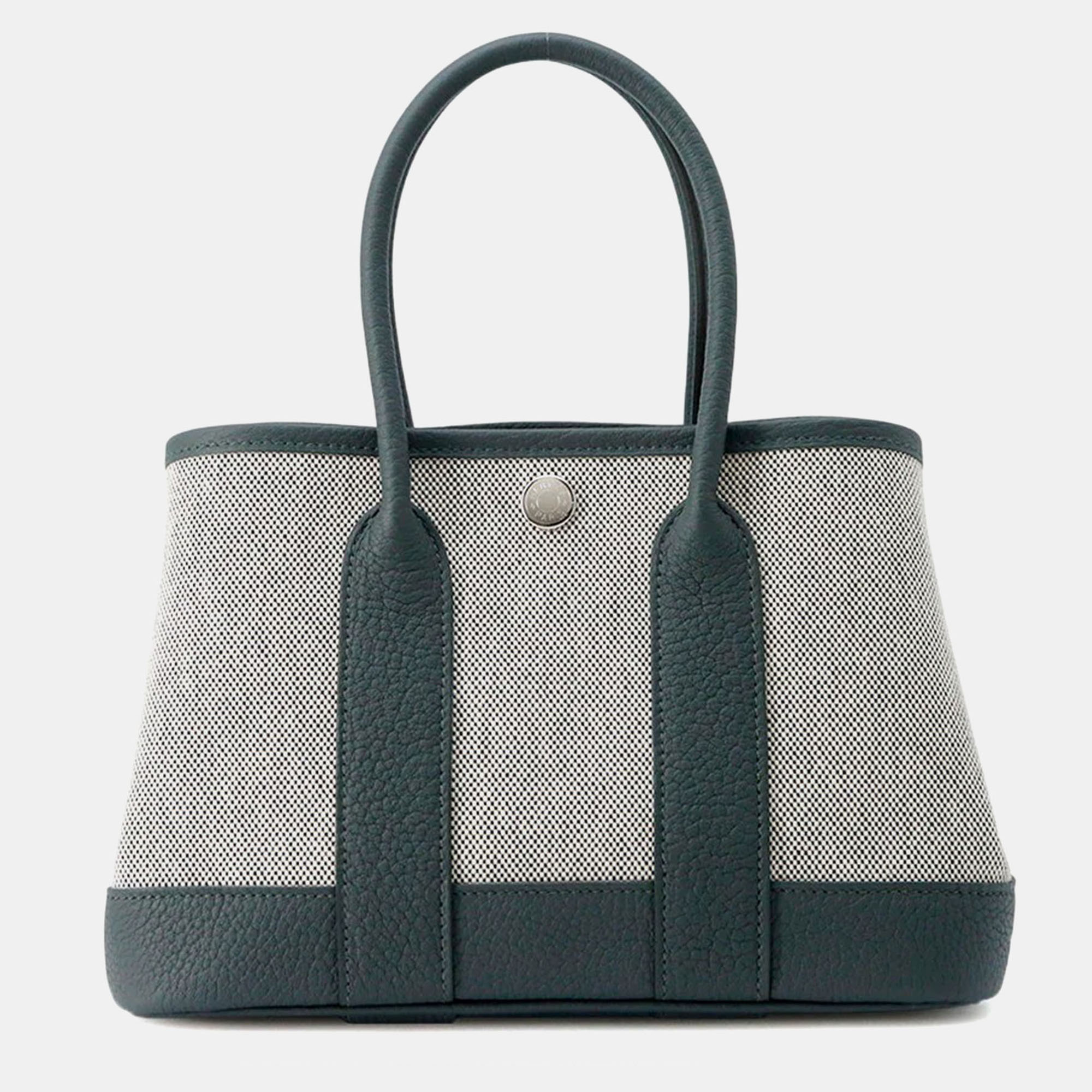 

Hermes Neo Garden 23 Vert Mangrove Toile H Viking Negonda Leather Tote Bag, Green