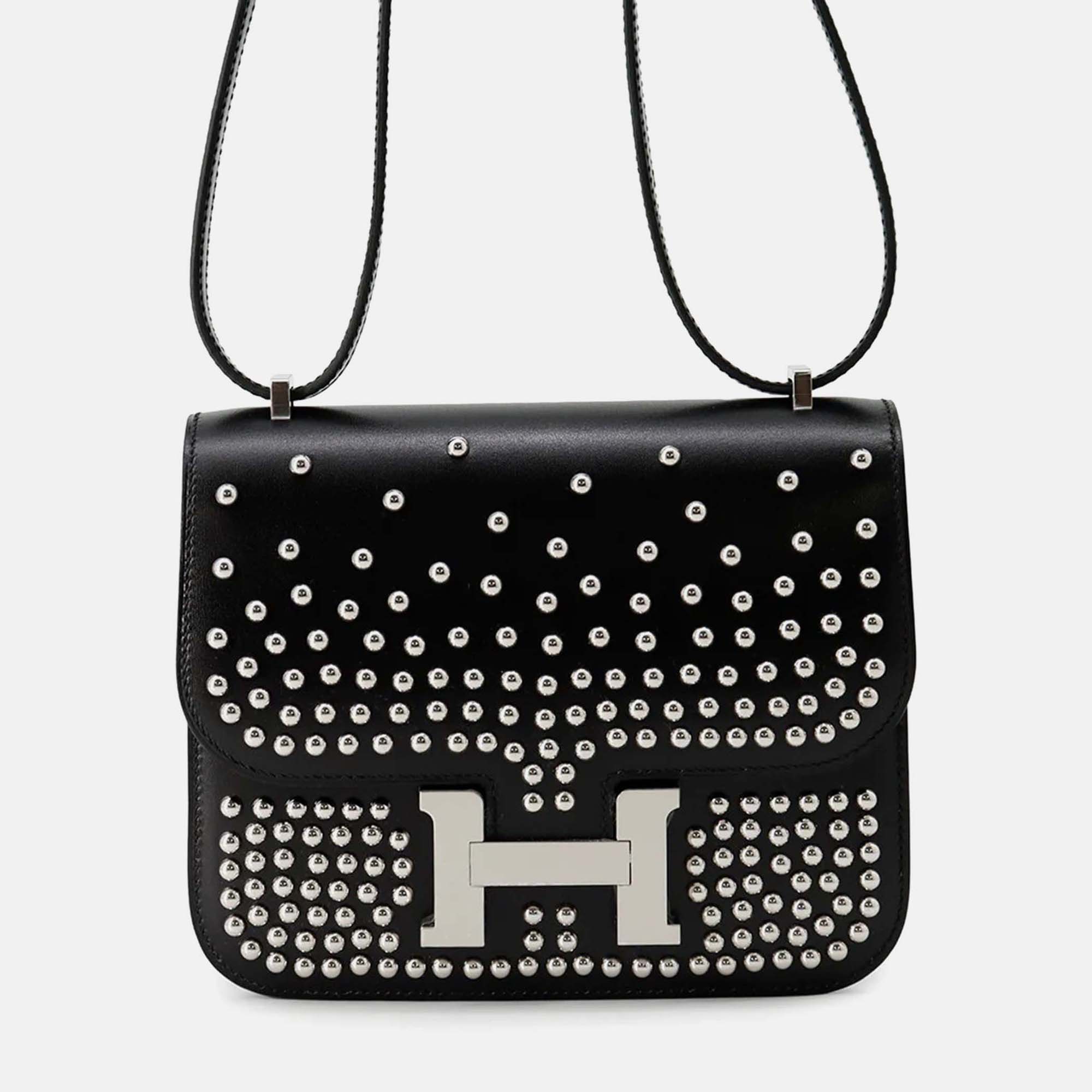 

Hermes Constance III Mini Sac Miroir Cloute Limited Edition Black Box Calf Studded