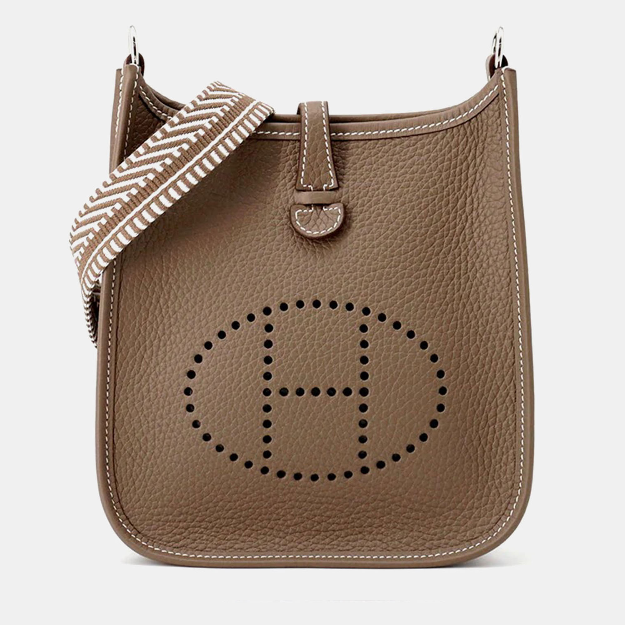

Hermes Evelyne Amazon Zig Zag Etoupe Taurillon Clemence Leather Shoulder Bag, Beige