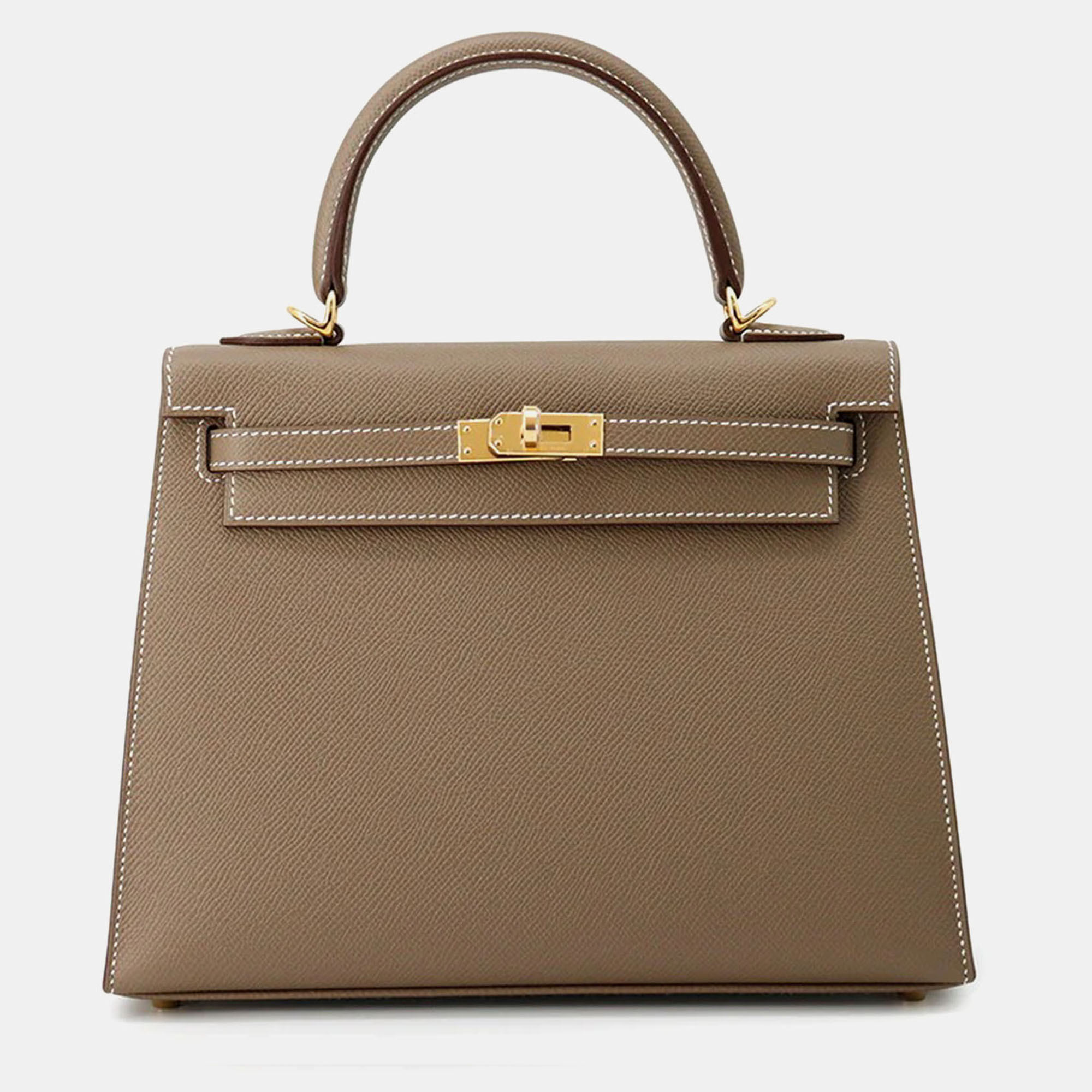 

Hermes Kelly Sellier 25 Etoupe Epsom Leather Top Handle Bag, Beige