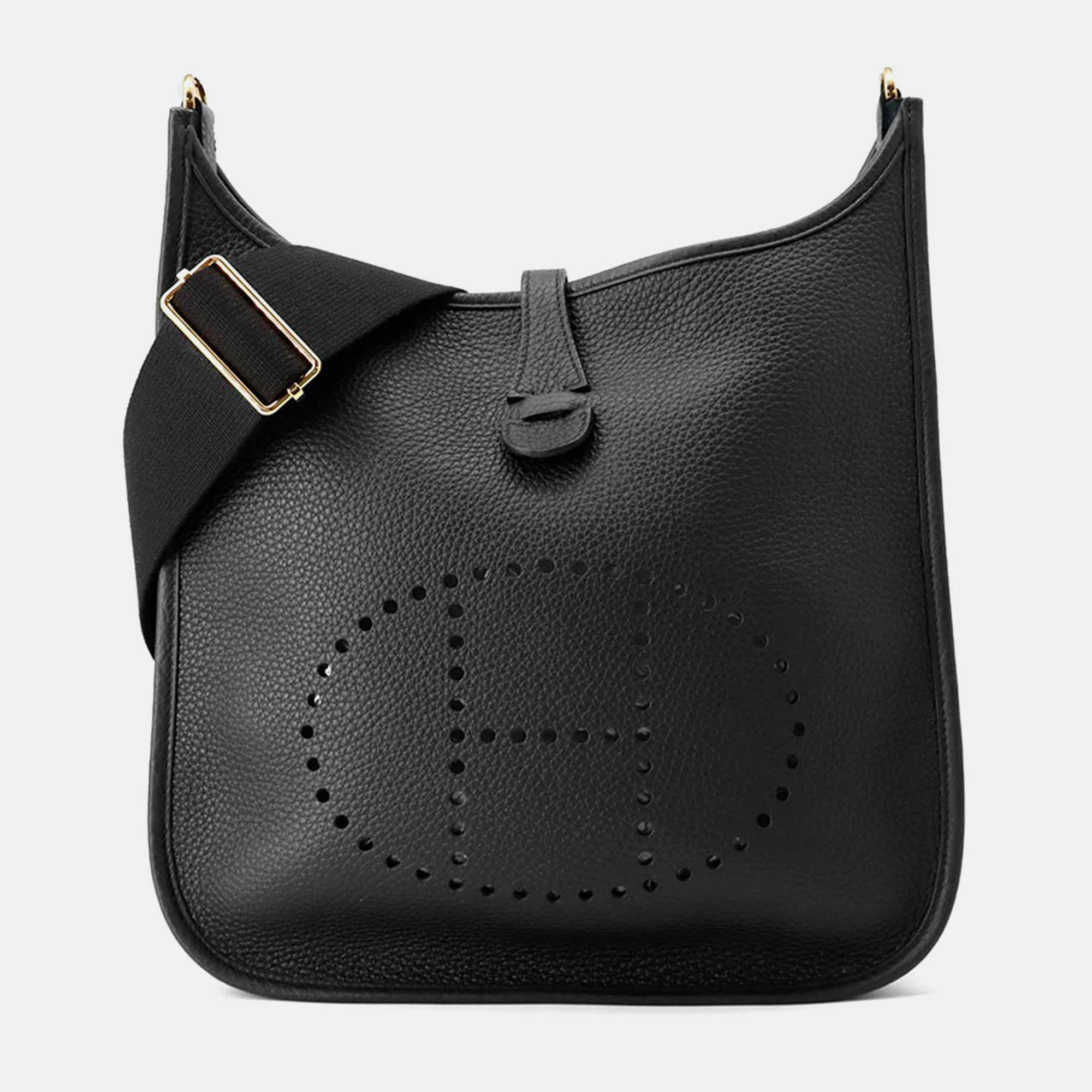 

Hermes Evelyne III PM Black Taurillon Clemence Leather Shoulder Bag