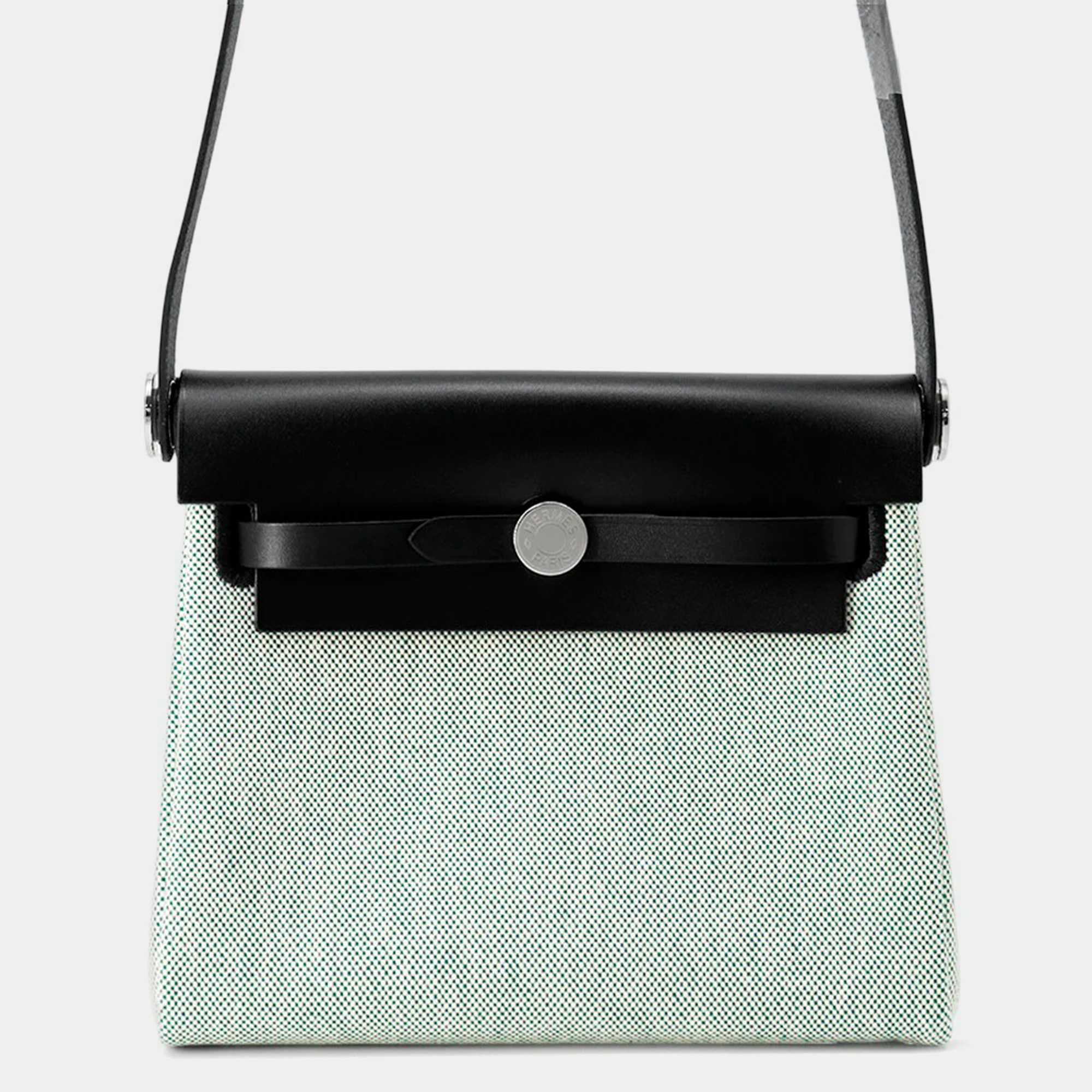 

Hermes Herbag Zip Mini Black Ecru Vert Moyen Toile Military Vache Hunter Bag, Cream