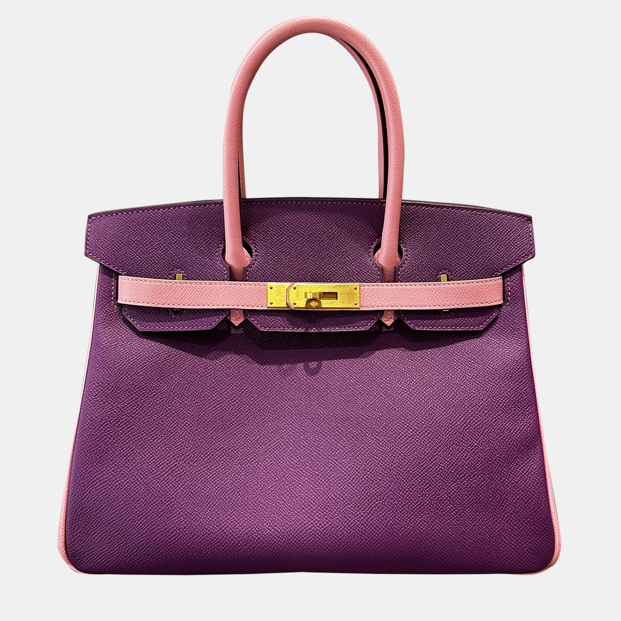 

Hermes Birkin 30 Anemone Purple and Rose Sakura Epsom Leather Handbag, Pink