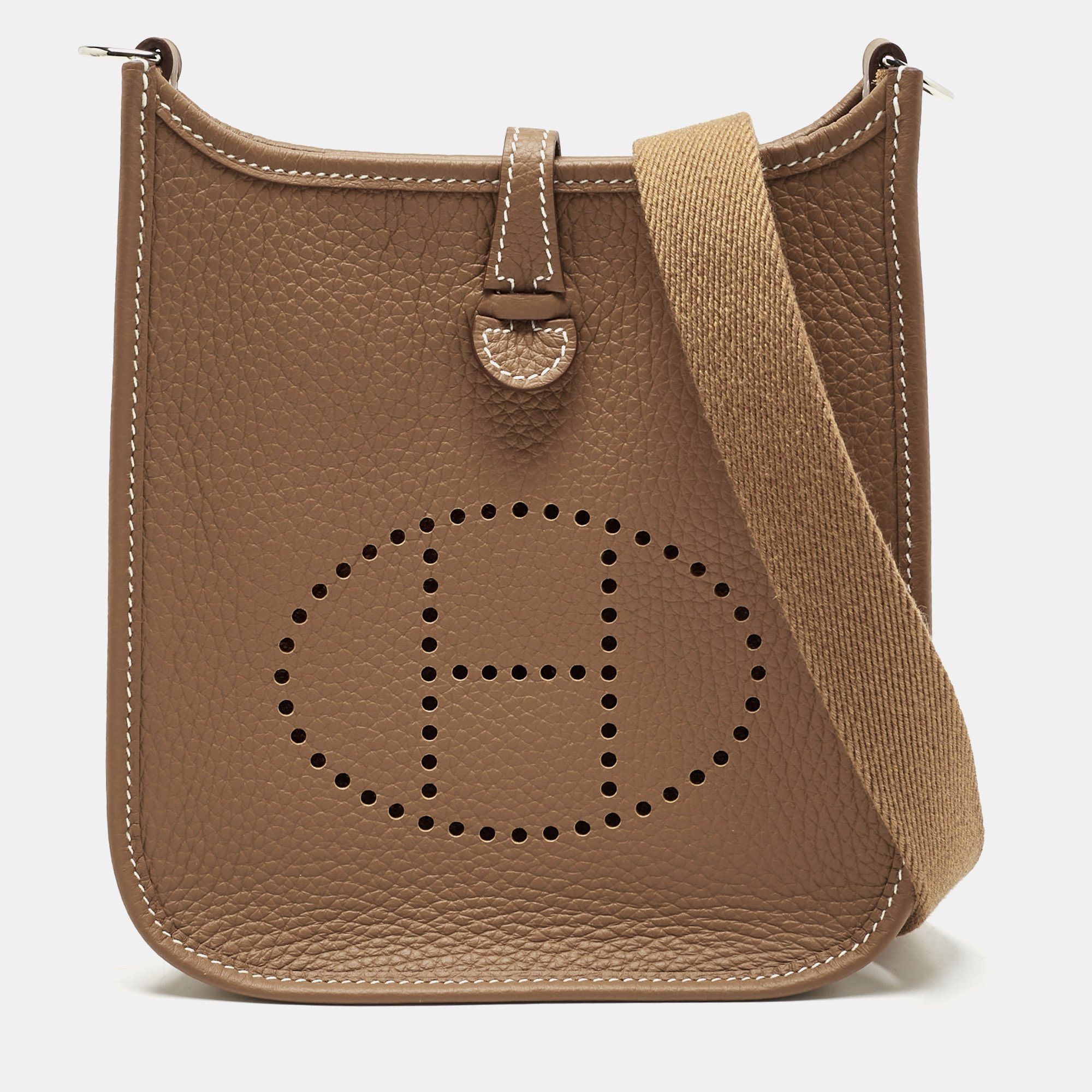 

Hermes Gold Taurillon Clemence Leather Evelyne TPM Bag, Brown