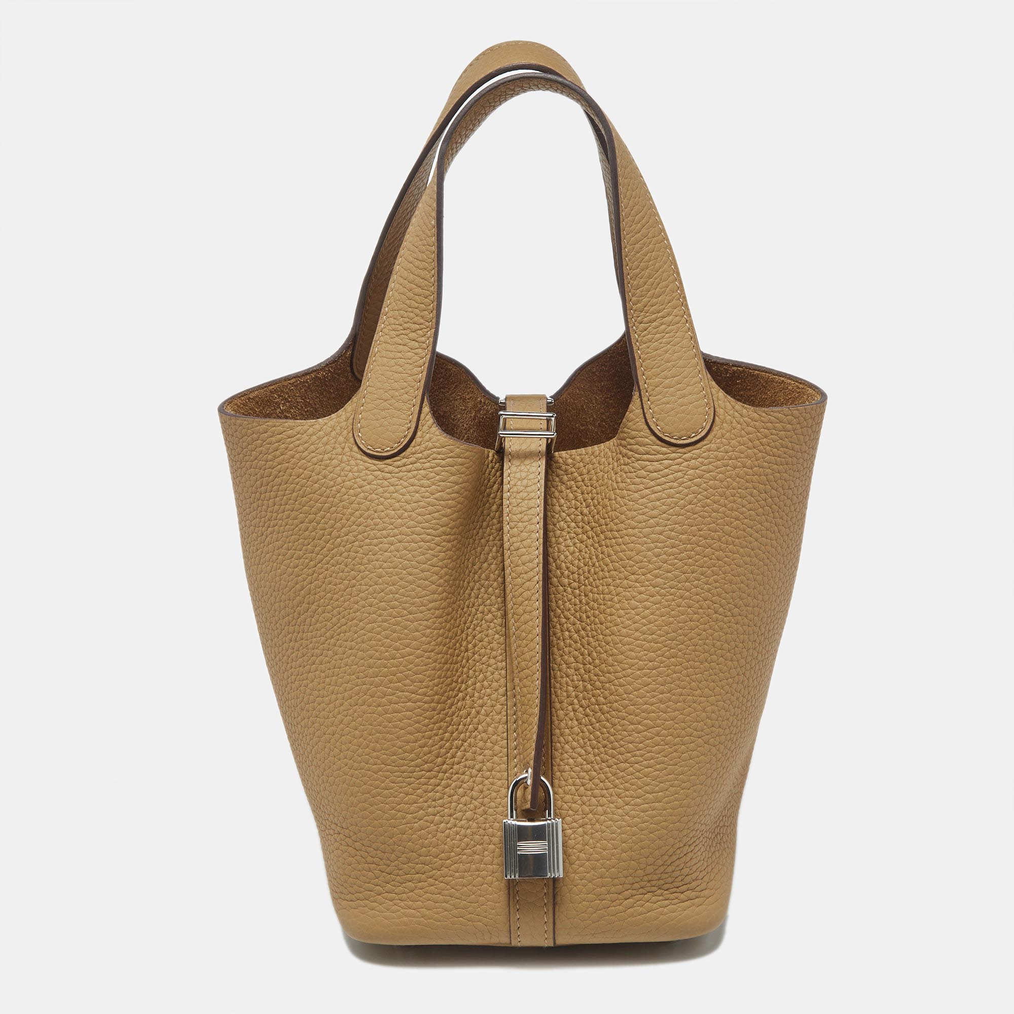 

Hermès Biscuit Taurillon Clemence Leather Picotin Lock 18 Bag, Beige