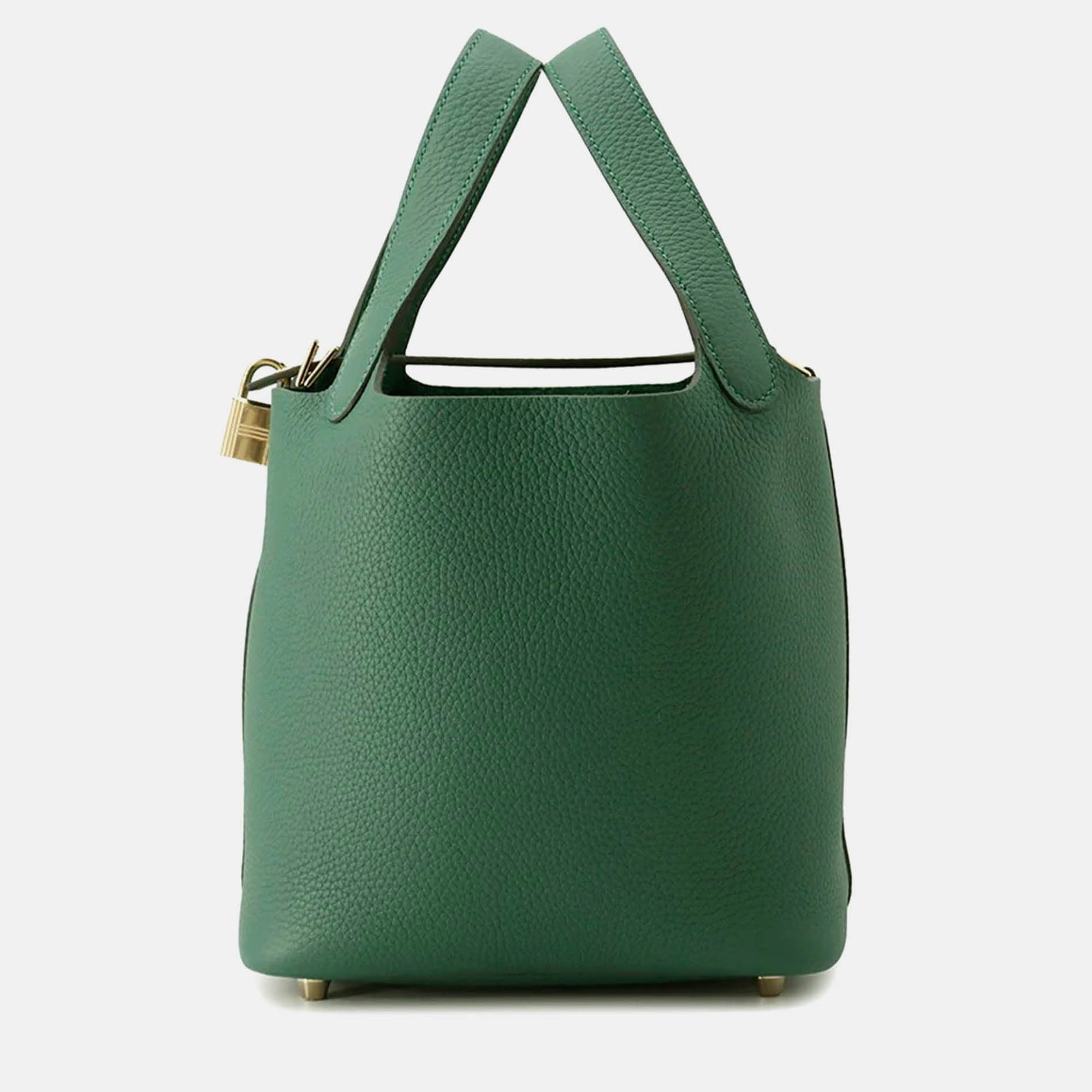 

Hermes Picotin Lock 18 Vert Moyen Taurillon Clemence Bucket Bag, Green