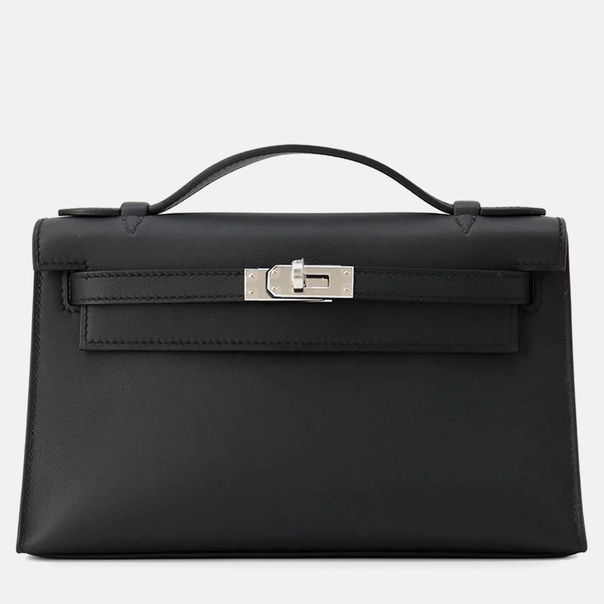 

Hermes Pochette Kelly Black Swift Leather Clutch