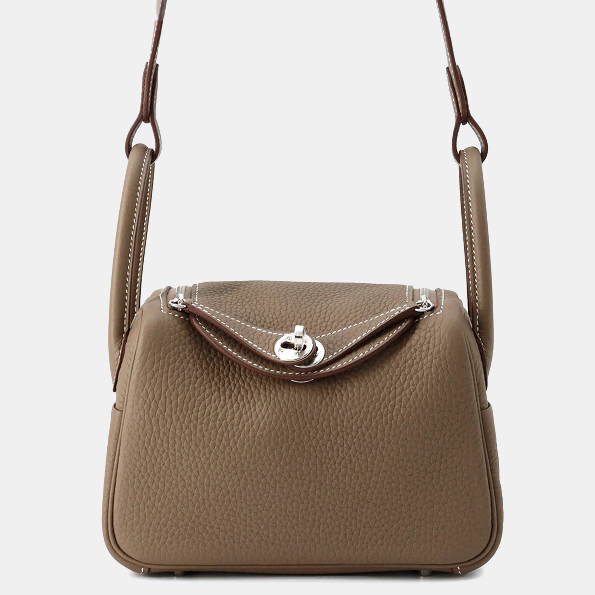 

Hermes Lindy Mini Etoupe Taurillon Clemence Shoulder Bag, Brown