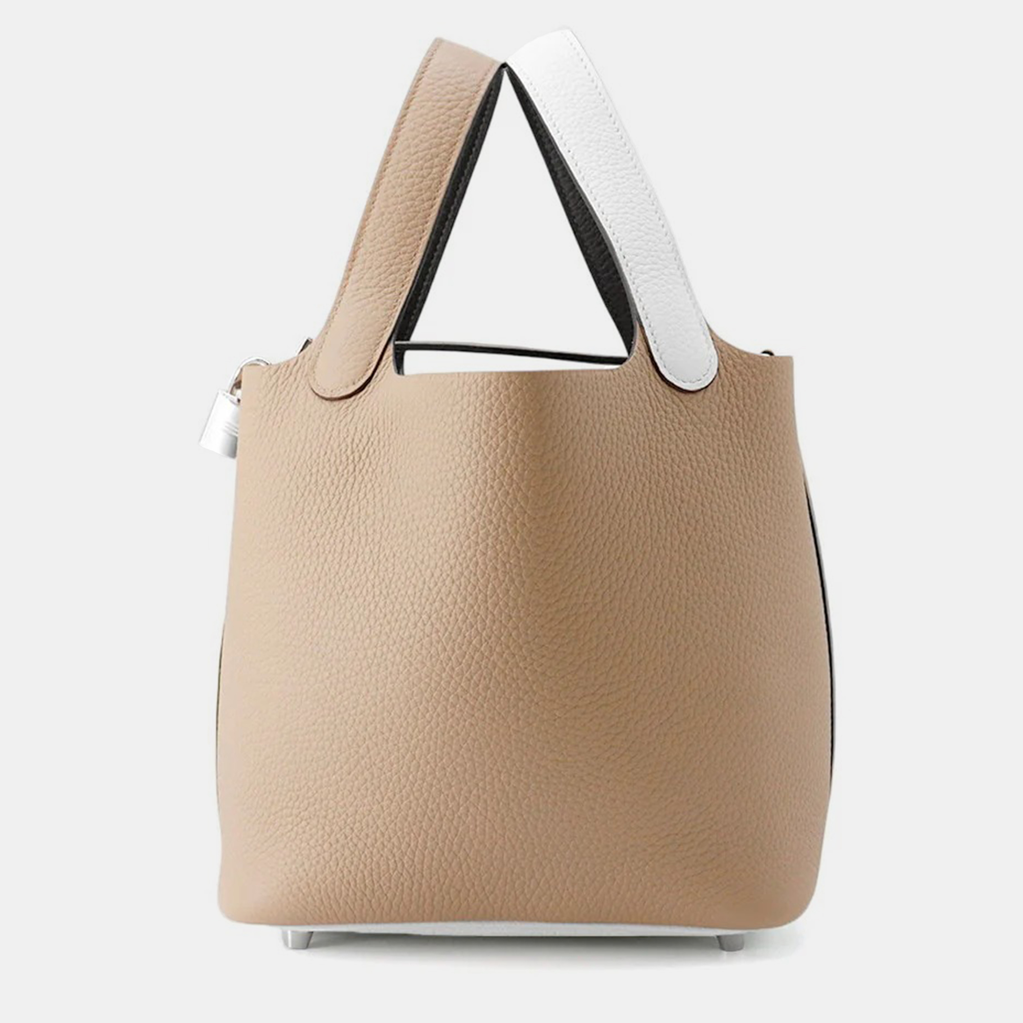 

Hermes Picotin Lock 18 Casaque Beige Marfa, New White & Macassar Taurillon Clemence Leather Bag