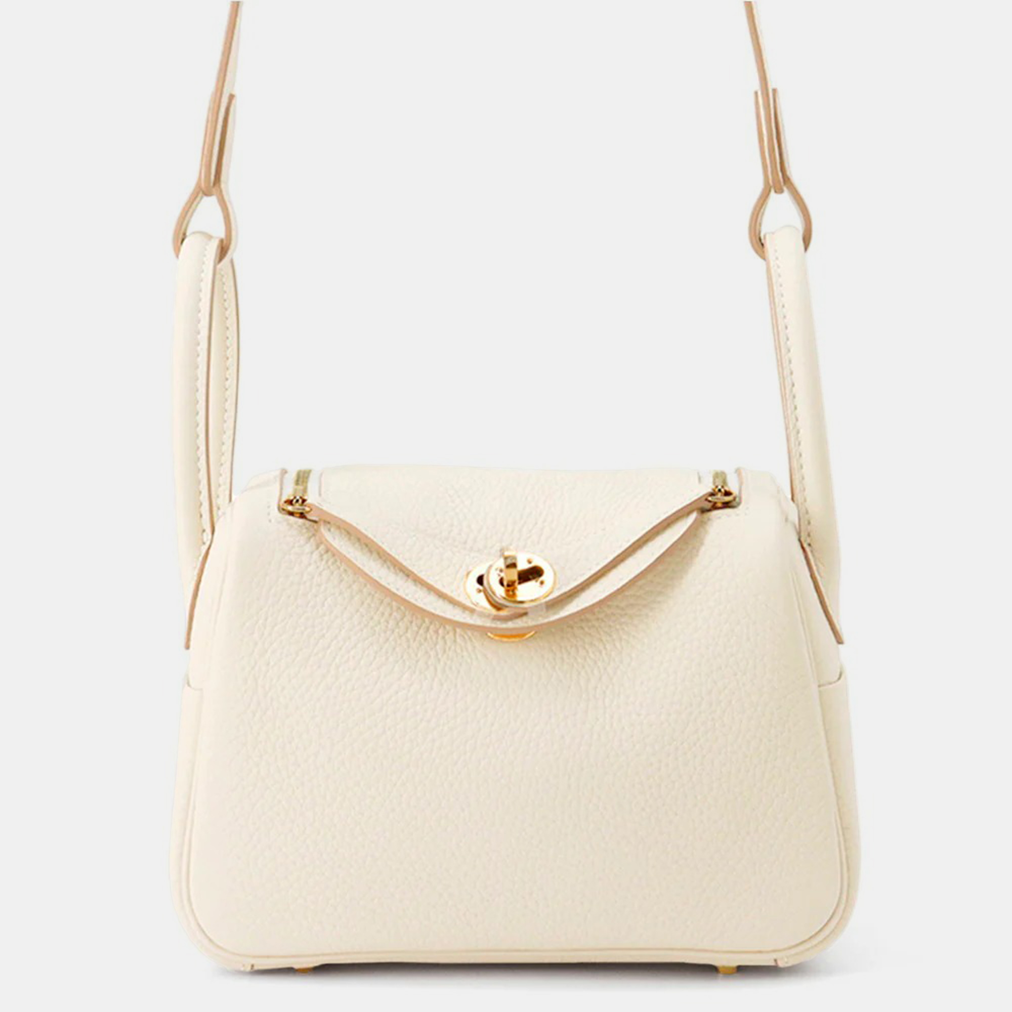 

Hermes Lindy Mini Craie Taurillon Clemence Shoulder Bag, Cream