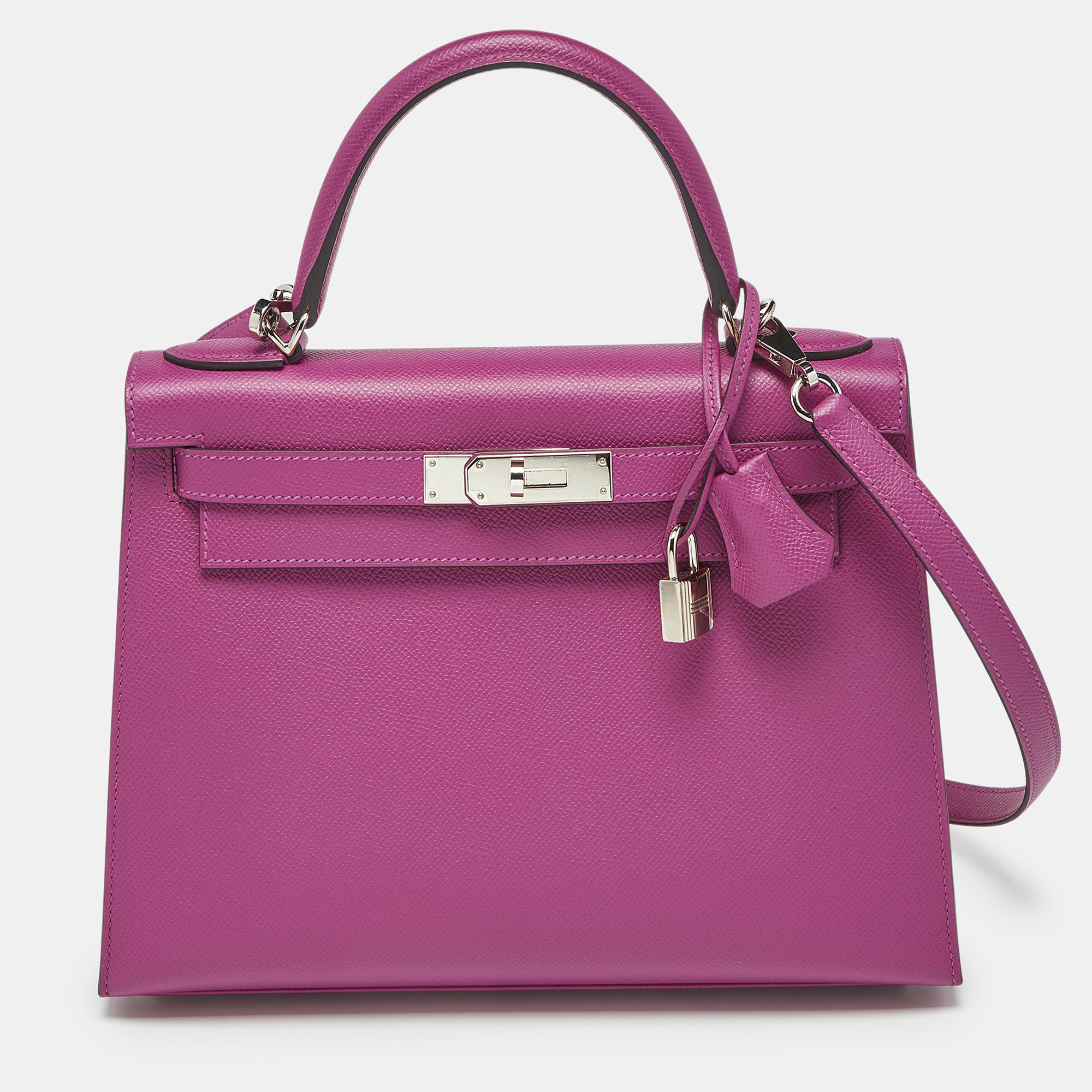 

Hermès Rose Pourpre Epsom Leather Silver Finish Kelly Sellier 28 Bag, Purple