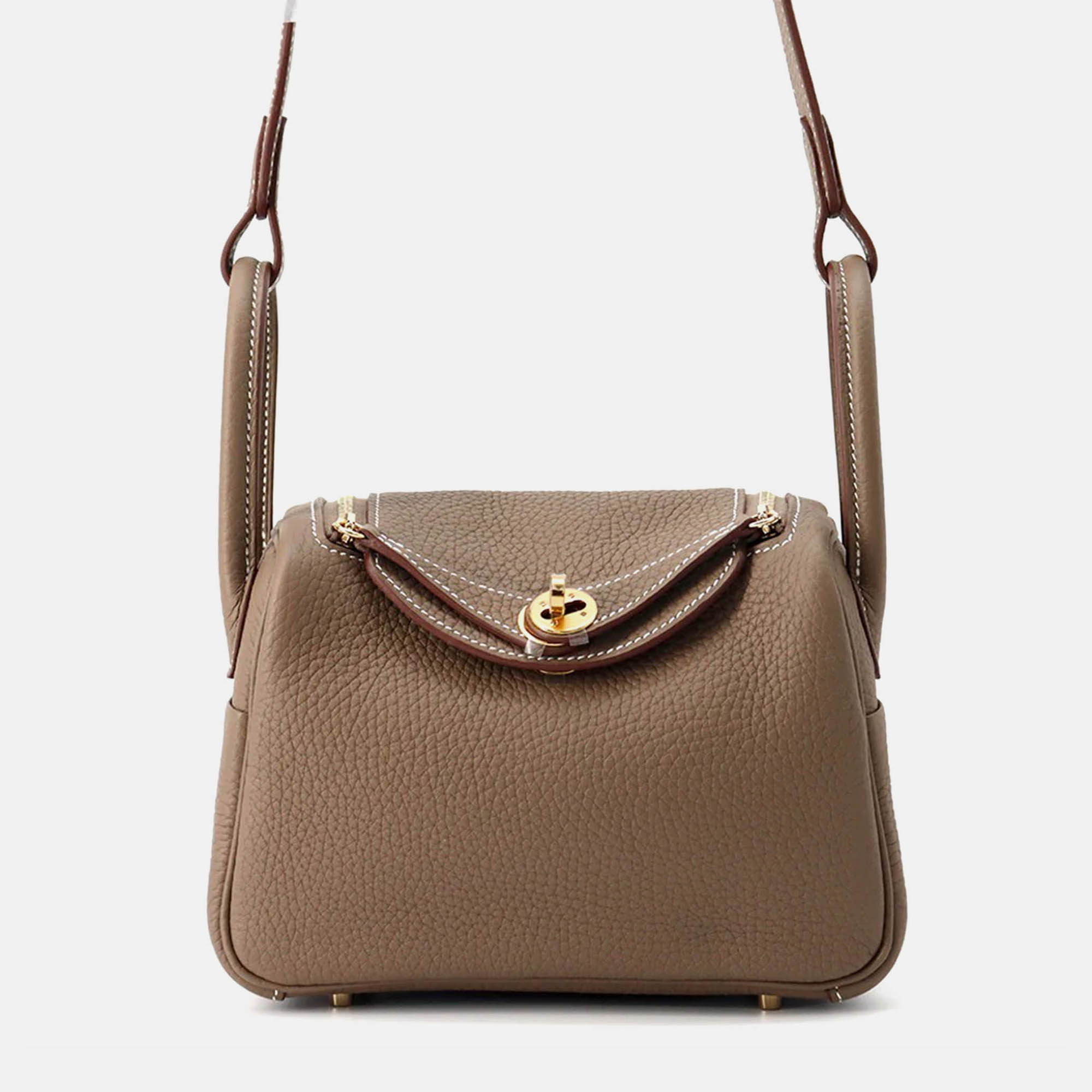 

Hermes Lindy Etoupe Taurillon Clemence Size Mini, Brown