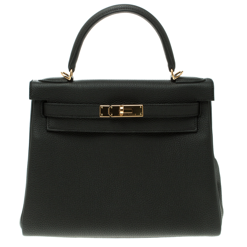 Pre Owned Hermes Black Togo Leather Gold Hardware Kelly Retourne 28 Bag
