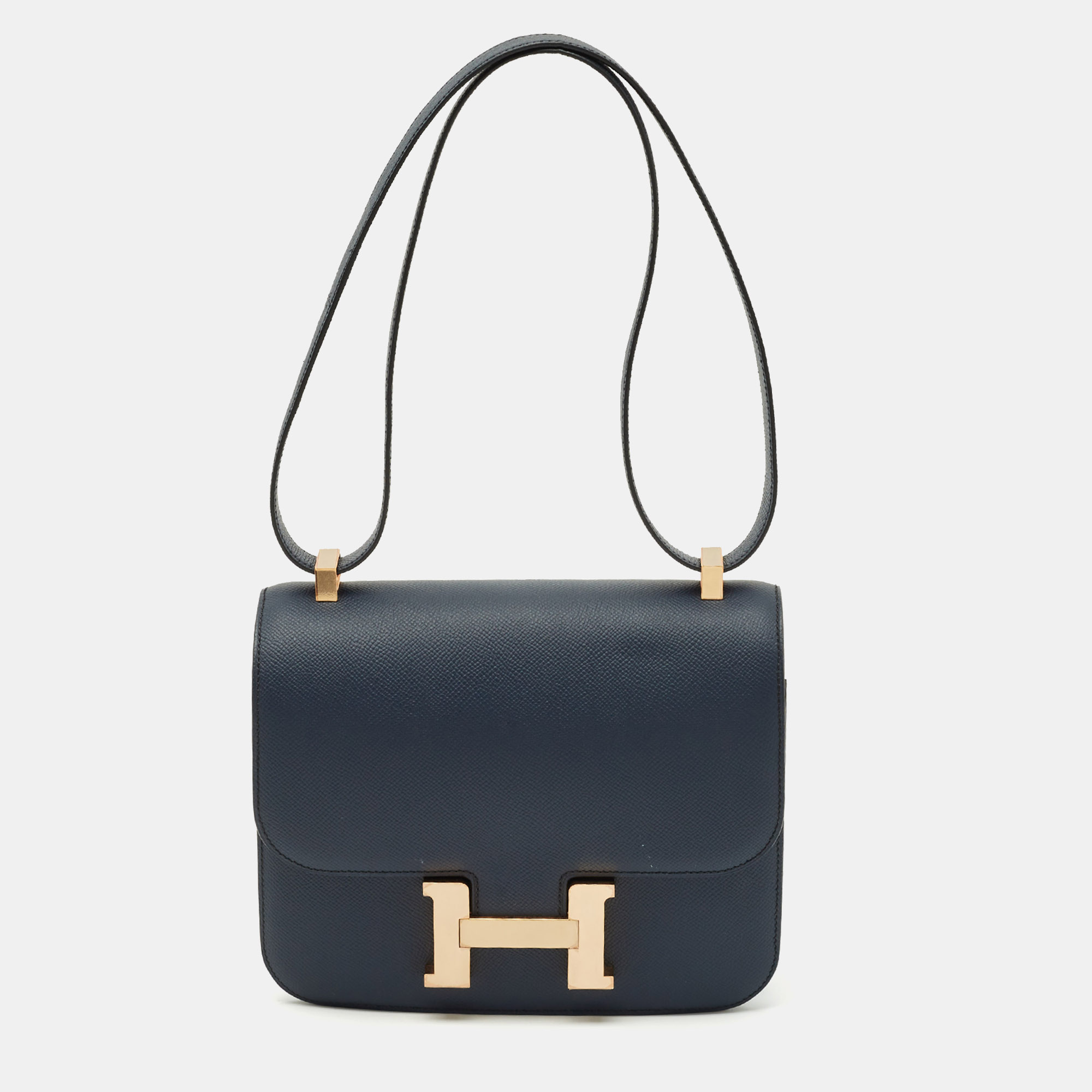 

Hermès Bleu Indigo Epsom Leather Rose Gold Finish Constance III 24 Bag, Blue