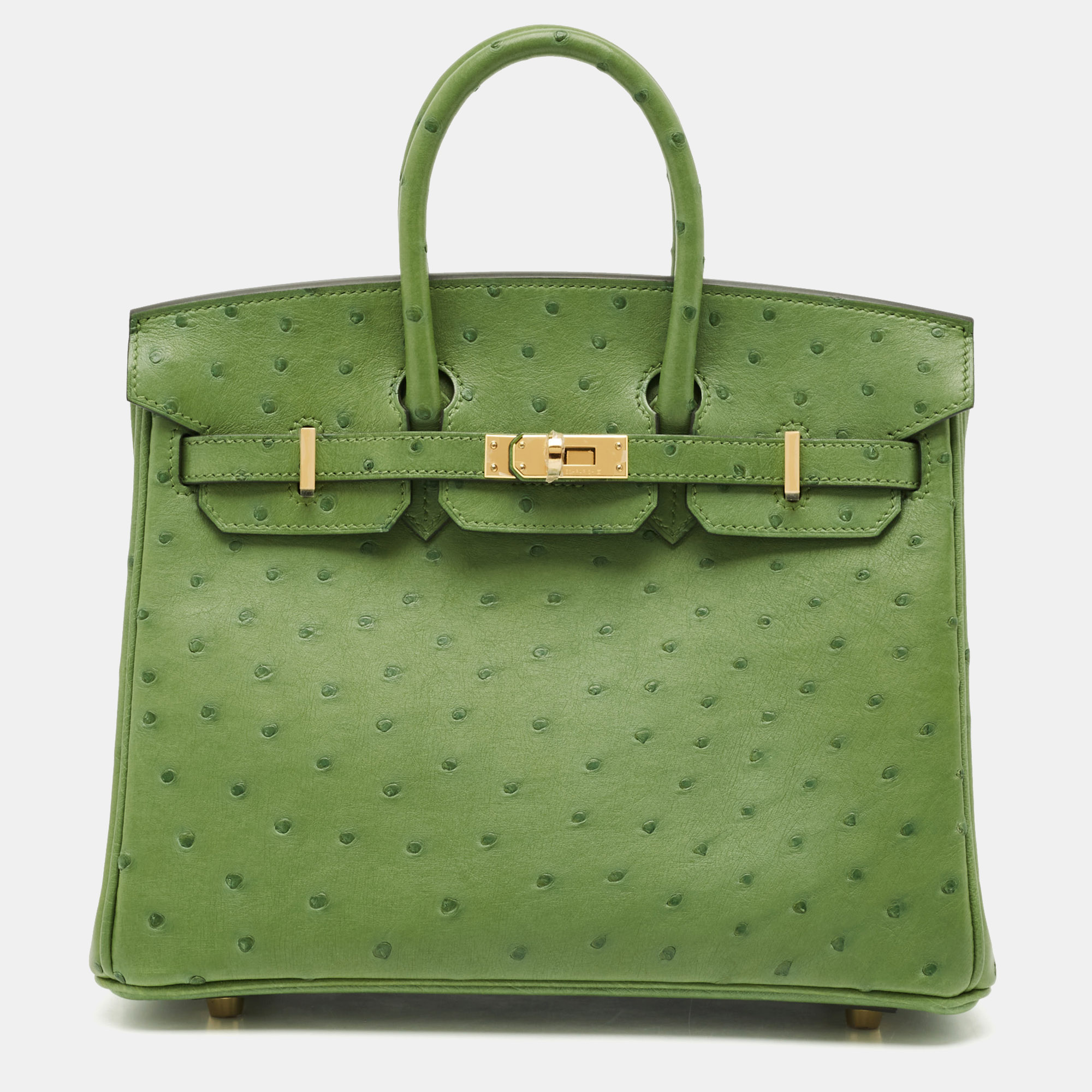 

Hermès Vert Yucca Ostrich Gold Finish Birkin 25 Bag, Green