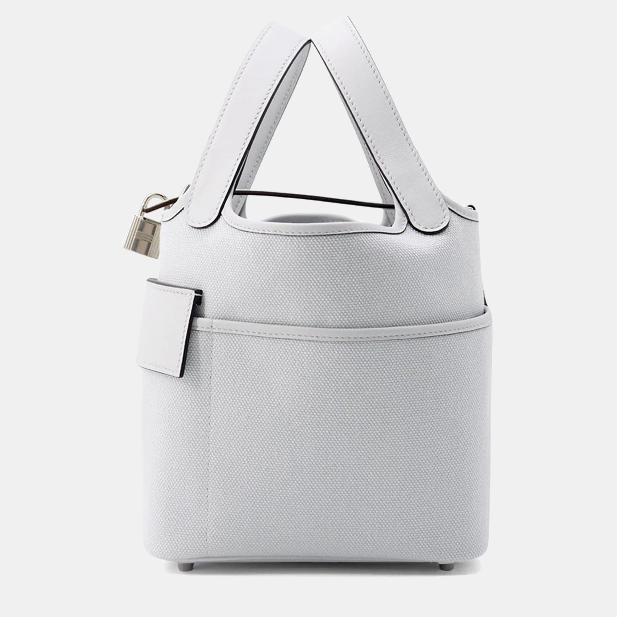 Pre-owned Hermes Picotin Lock 18 Cargo Gri Platinum Towar Goeran Swift Leather In White