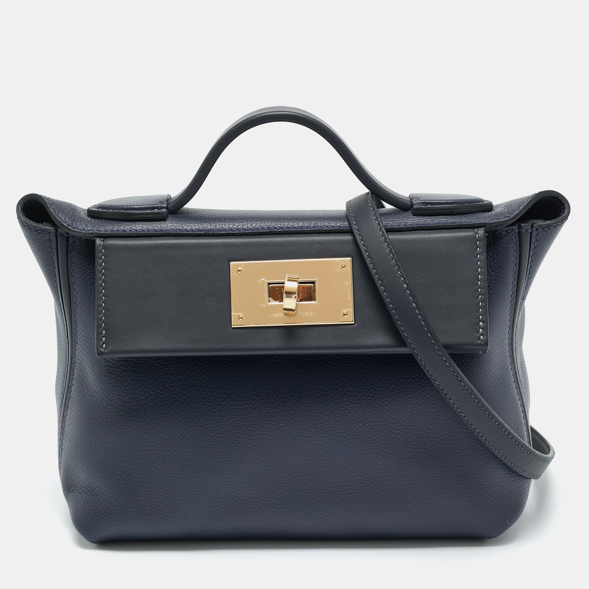 

Hermès Bleu Nuit/Caban Evercolor and Swift Leather Permabrass Finish 24/24 21 Bag, Blue