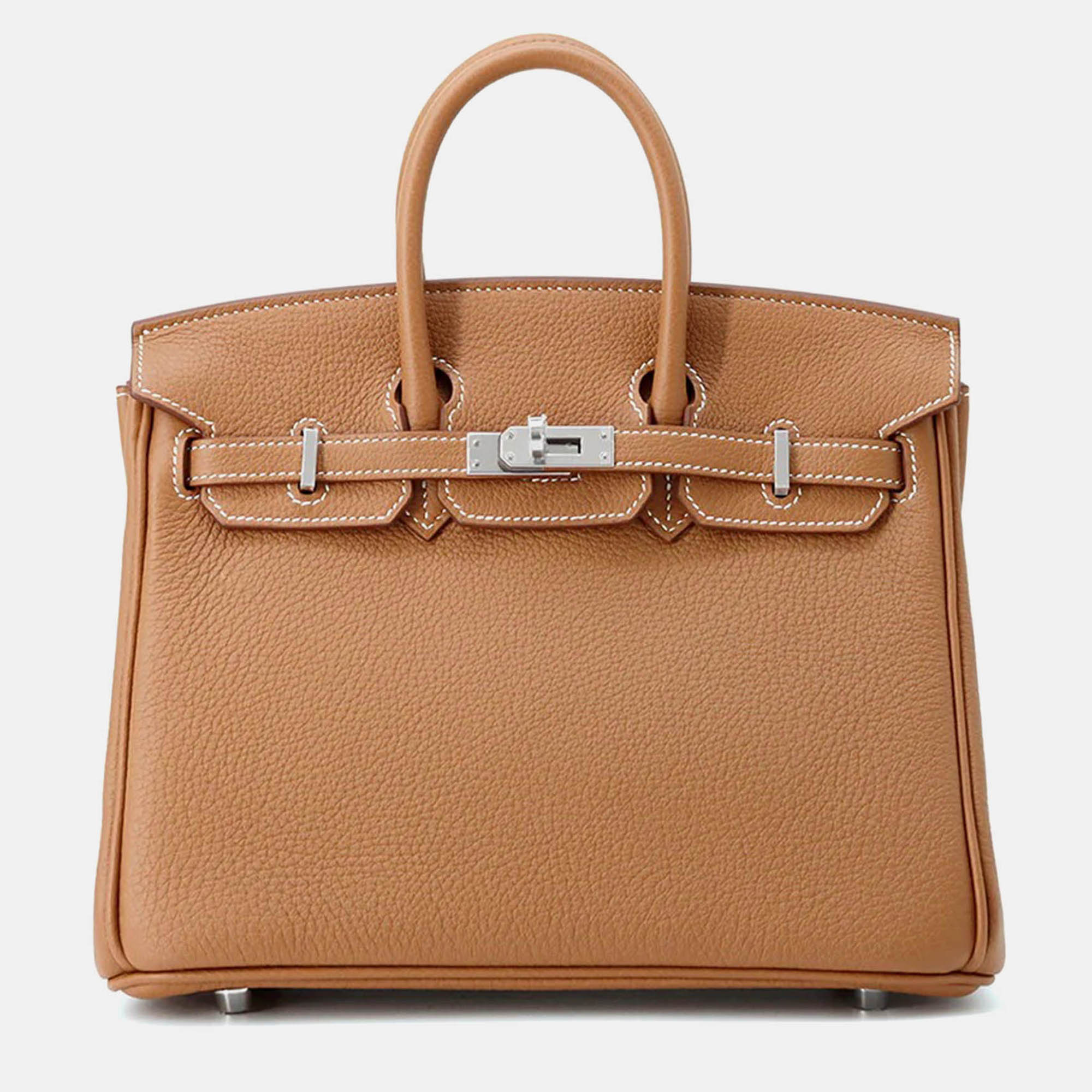 Pre-owned Hermes Birkin 25 Gold Togo Leather Bag In Brown