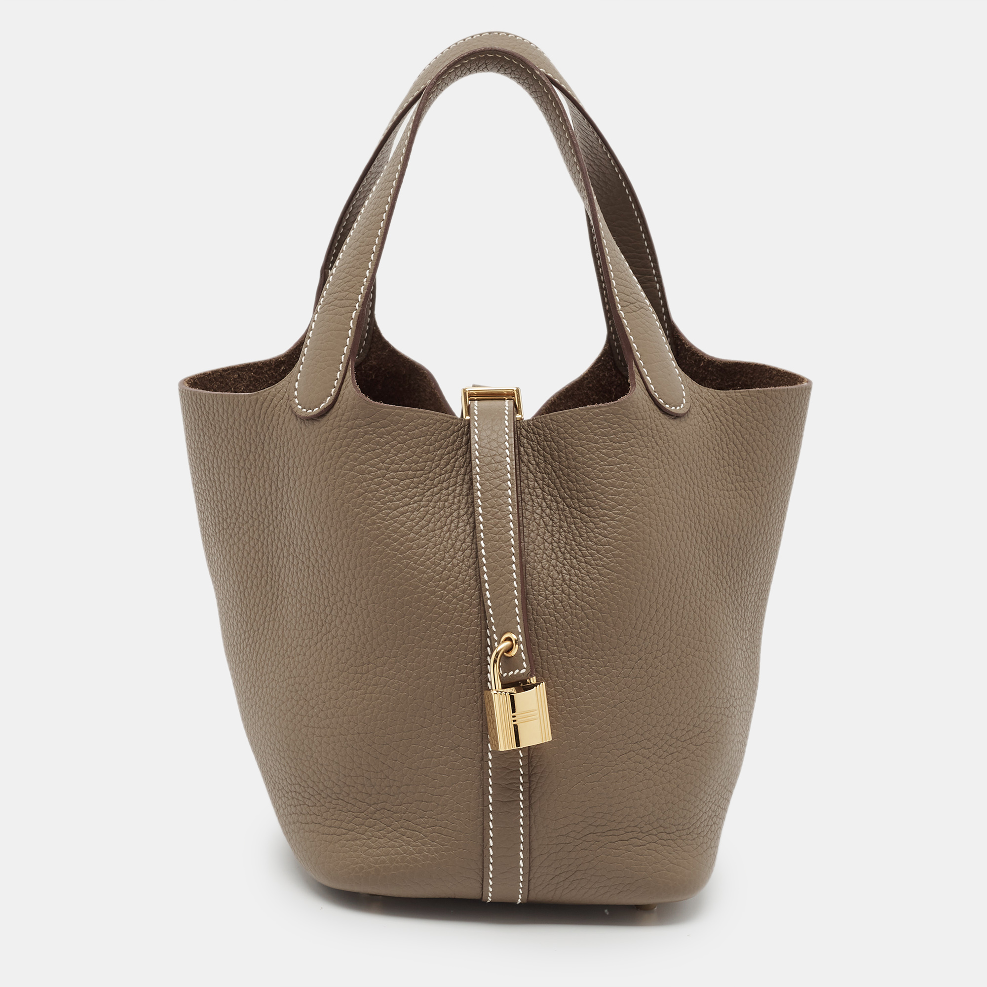 

Hermès Etoupe Taurillon Clemence Leather Picotin Lock 18 Bag, Grey
