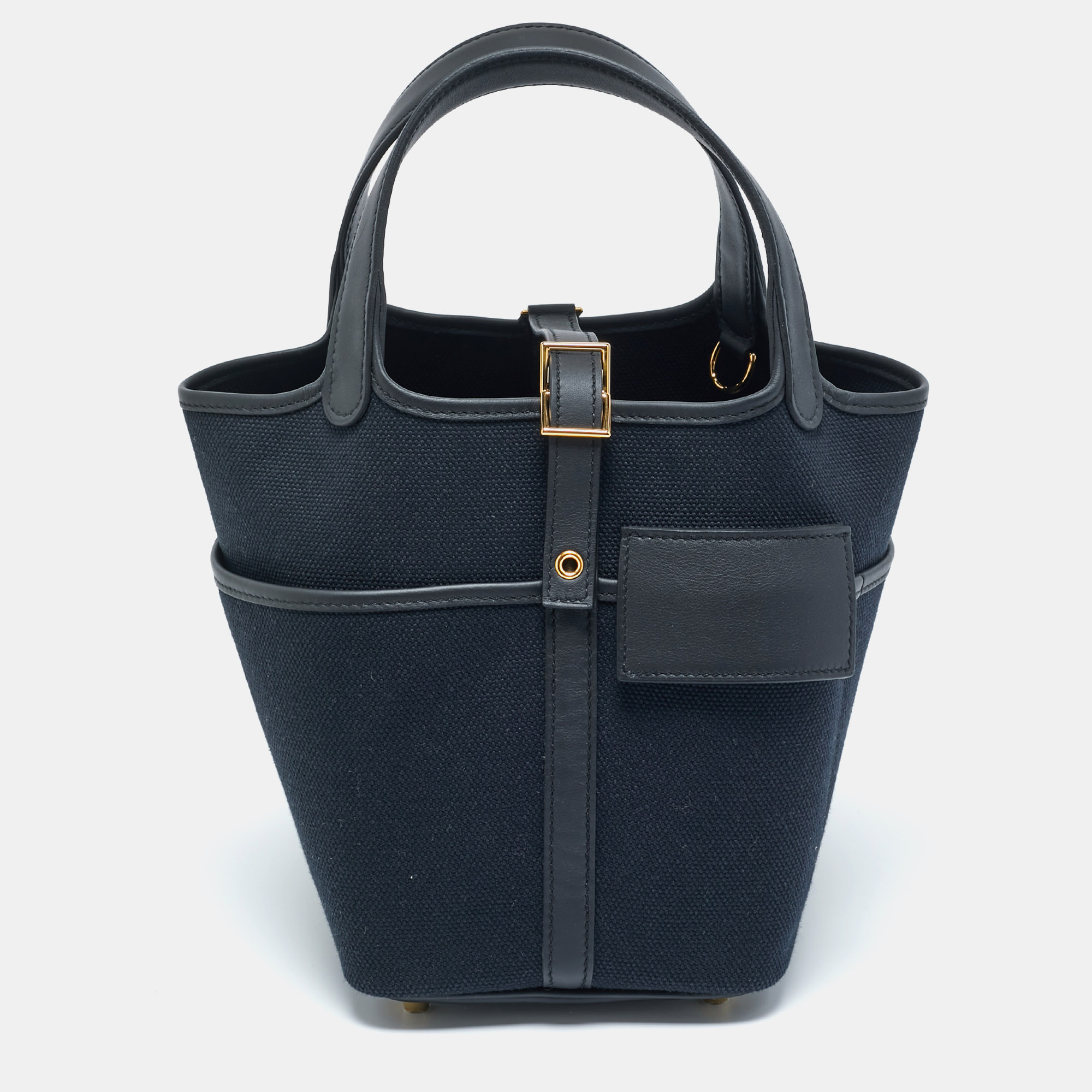 

Hermès Bleu Marine/Noir Toile Goeland and Swift Leather Cargo Picotin Lock 18 Bag, Navy blue