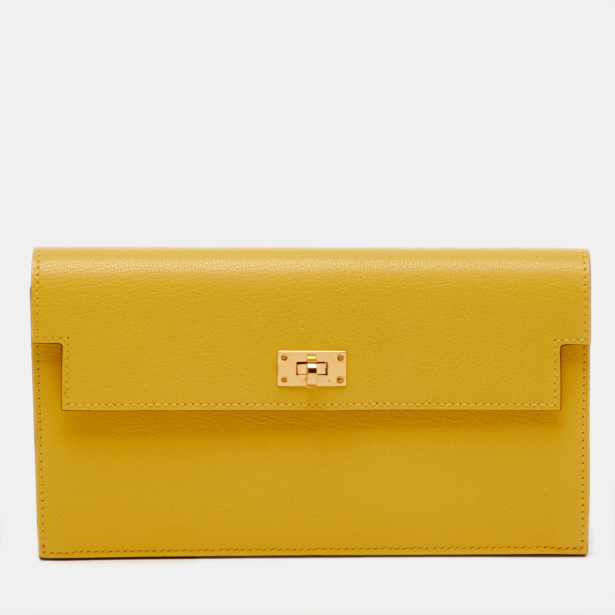 

Hermes Jaune De Naples Chevre Leather Kelly Pocket Long Wallet, Yellow