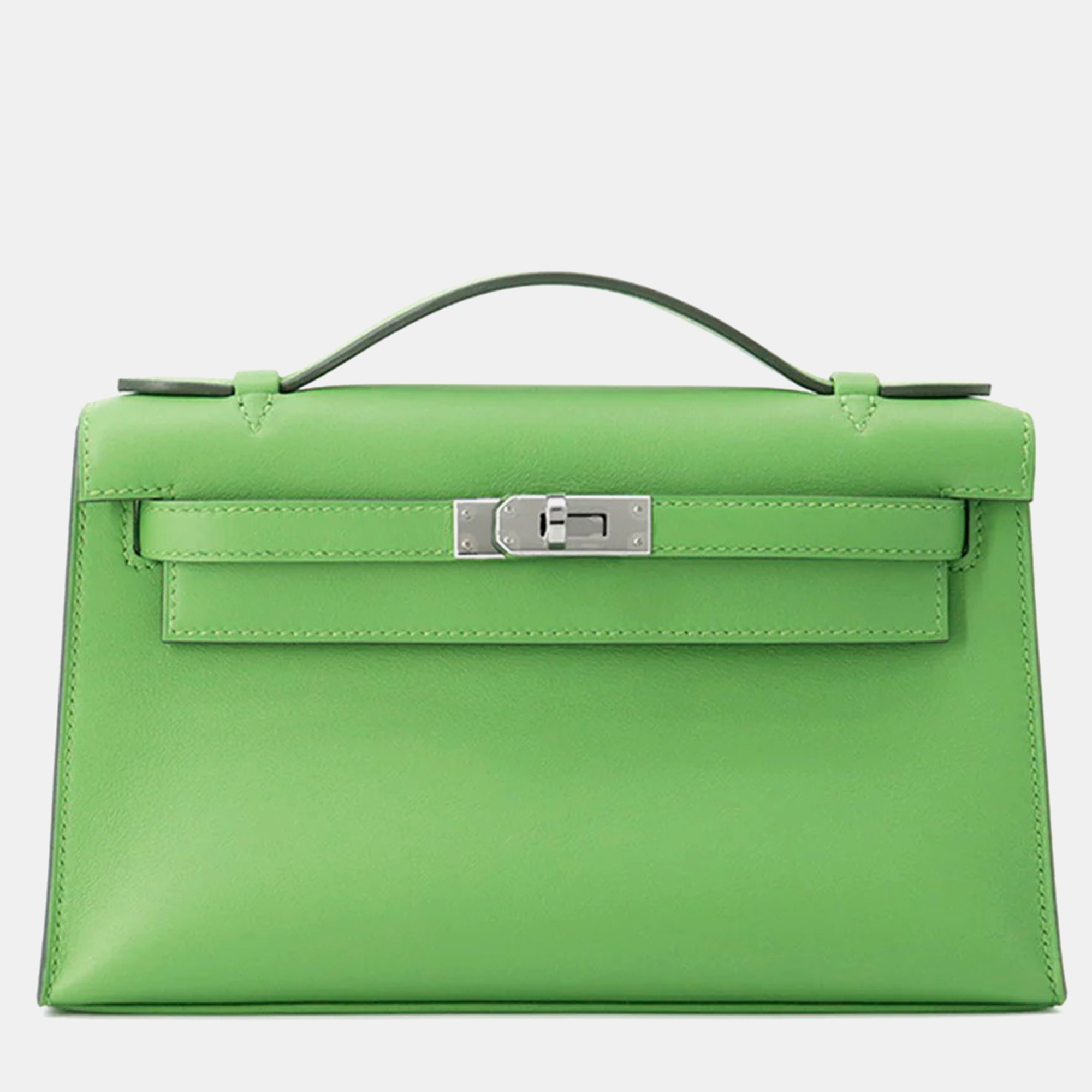 

Hermes Pochette Kelly Vert Yucca Swift Leather Handbag, Green