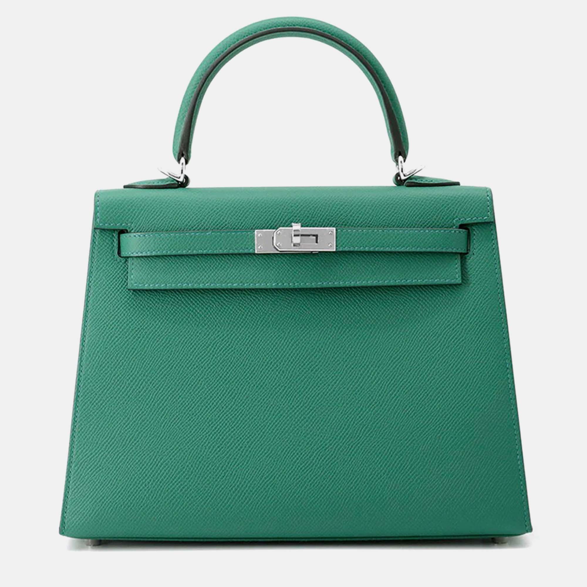 Pre-owned Hermes 25 Kelly Sellier Vert Vertigo Green Epsom Bag