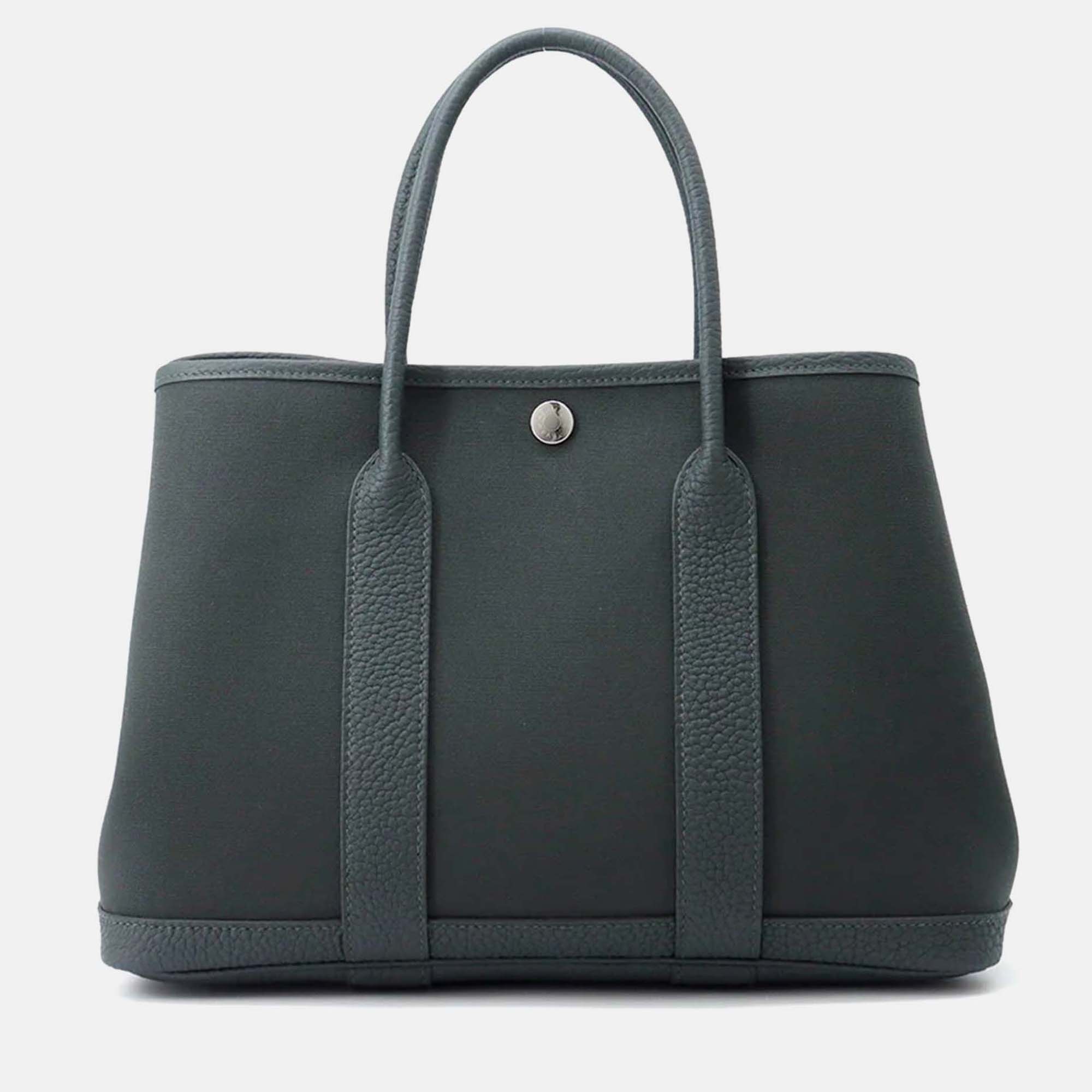 

Hermes Garden Party Vert Mangrove Toile Officier Negonda Leather TPM, Black