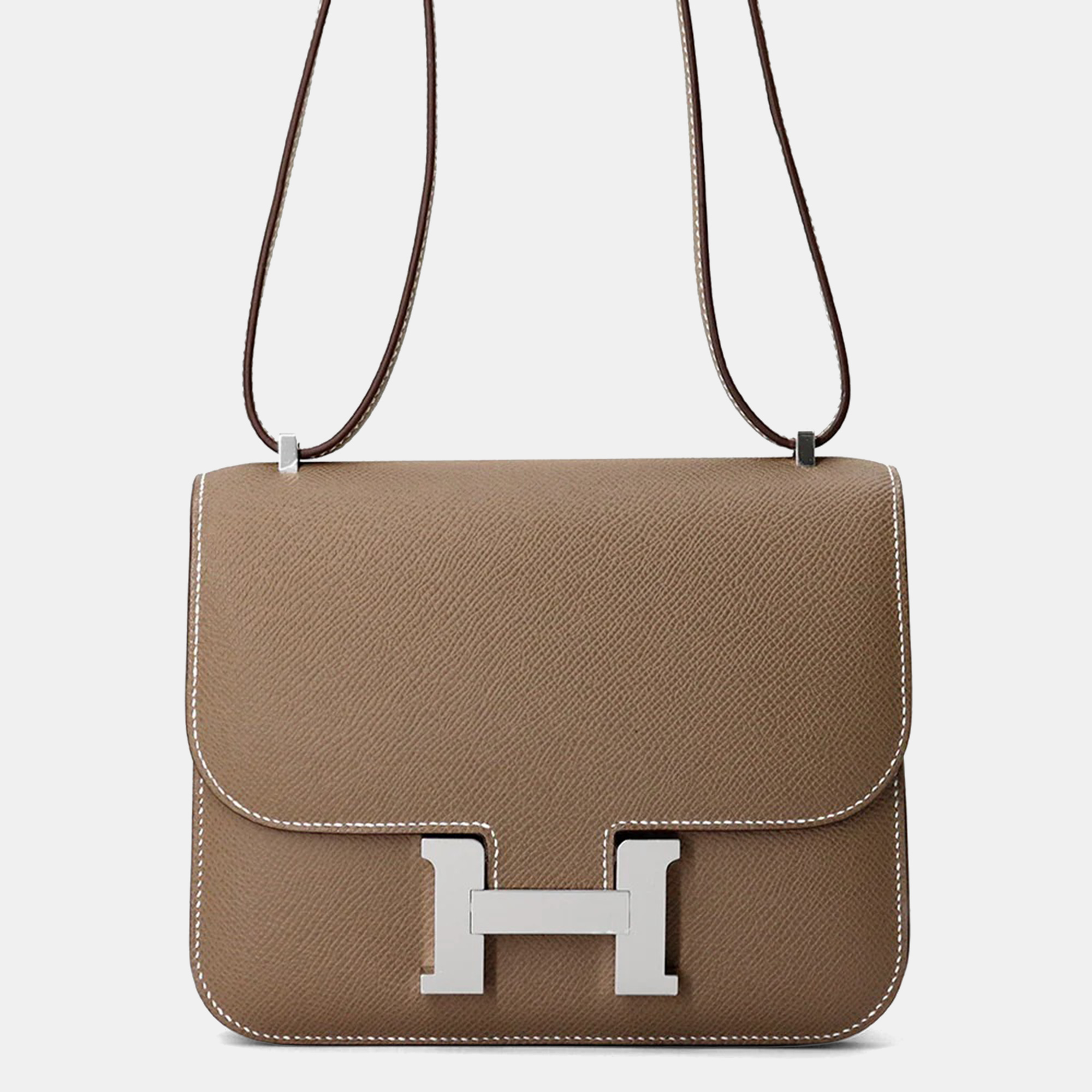 Pre-owned Hermes Constance 3 Miroir Etoupe Epsom Mini Handbag In Brown