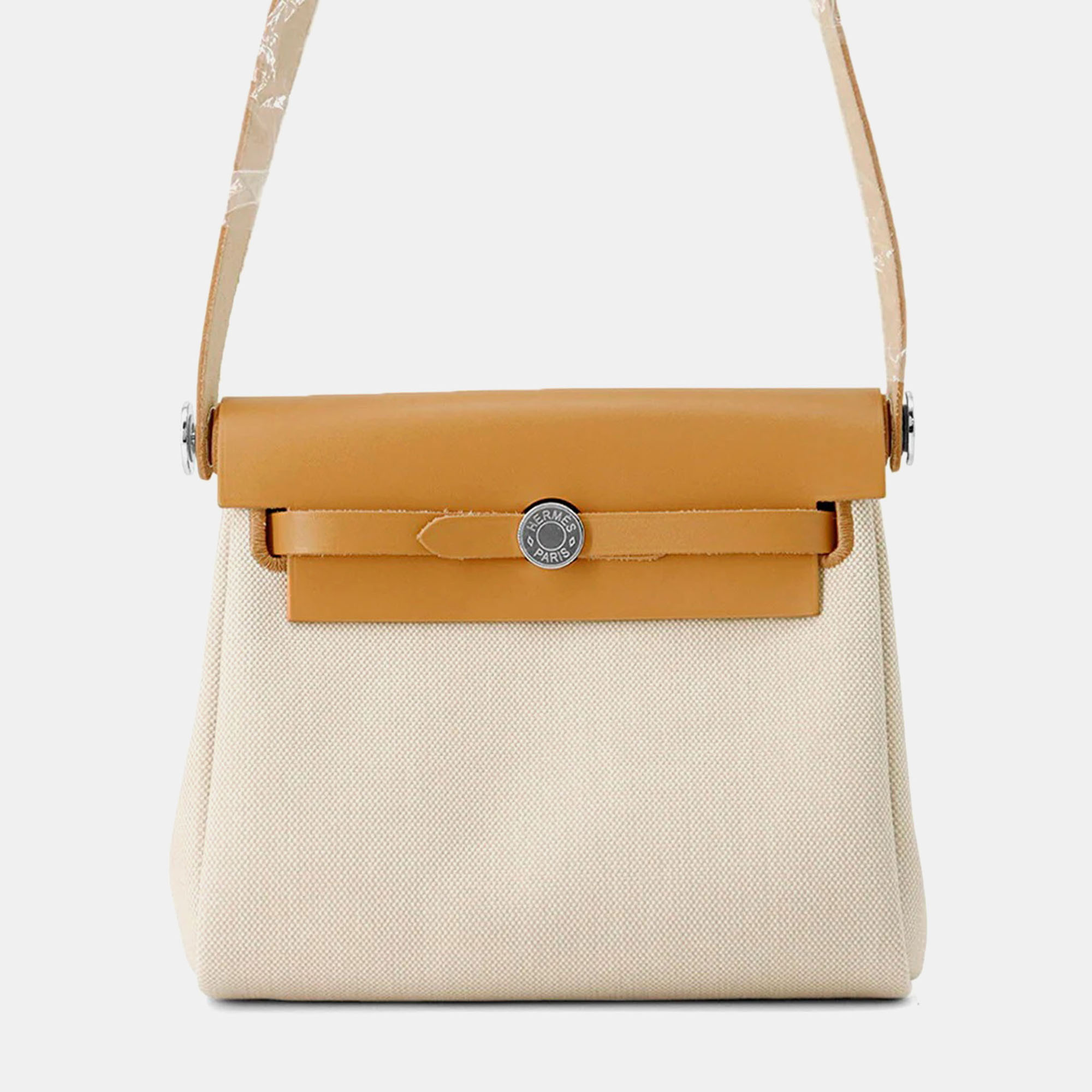 

Hermes Herbag Zip Mini Natural Sable/Ecru Toile Military Vache Hunter Leather Bag, Cream