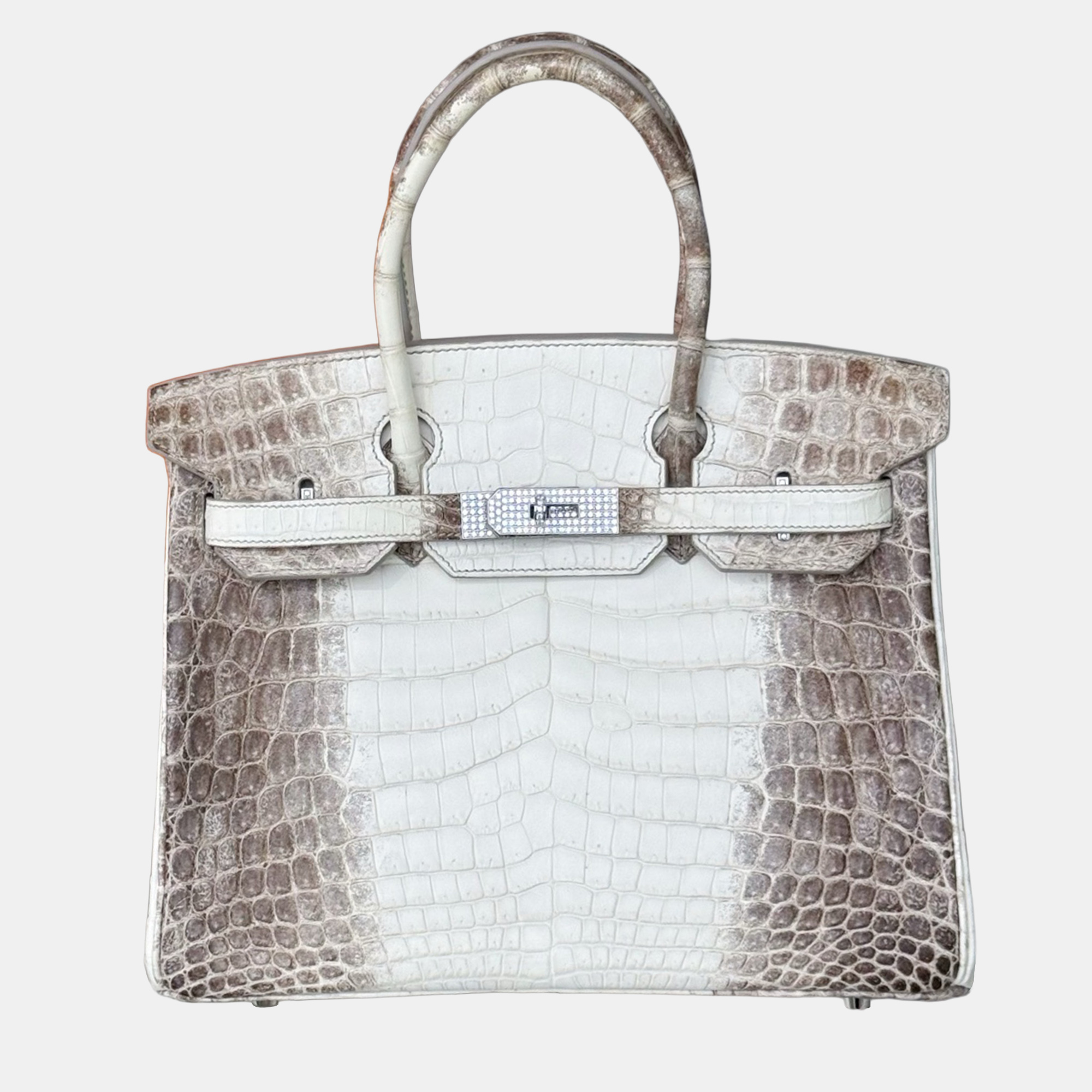 

Hermes Birkin 30 Himalaya Niloticus Crocodile Diamond Tote Bag, Grey