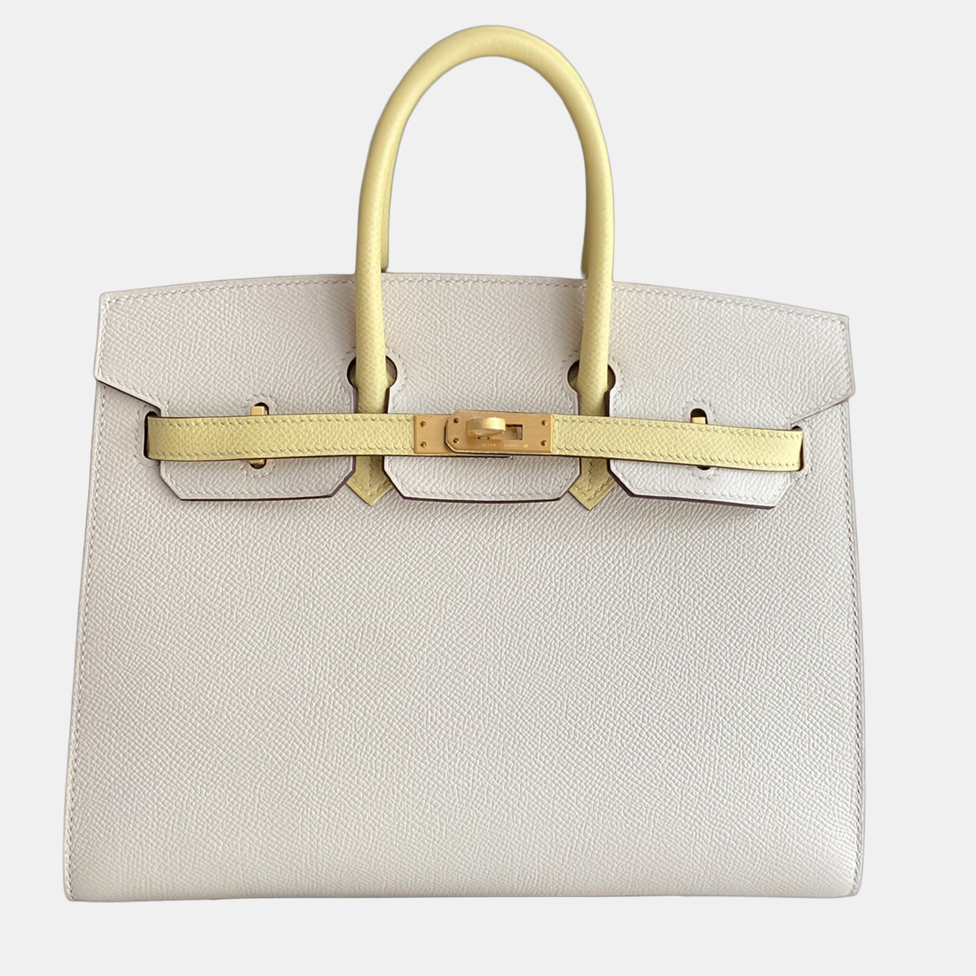 

Hermes Birkin 25 Milkshake White Chick Yellow Epsom Leather Tote Bag