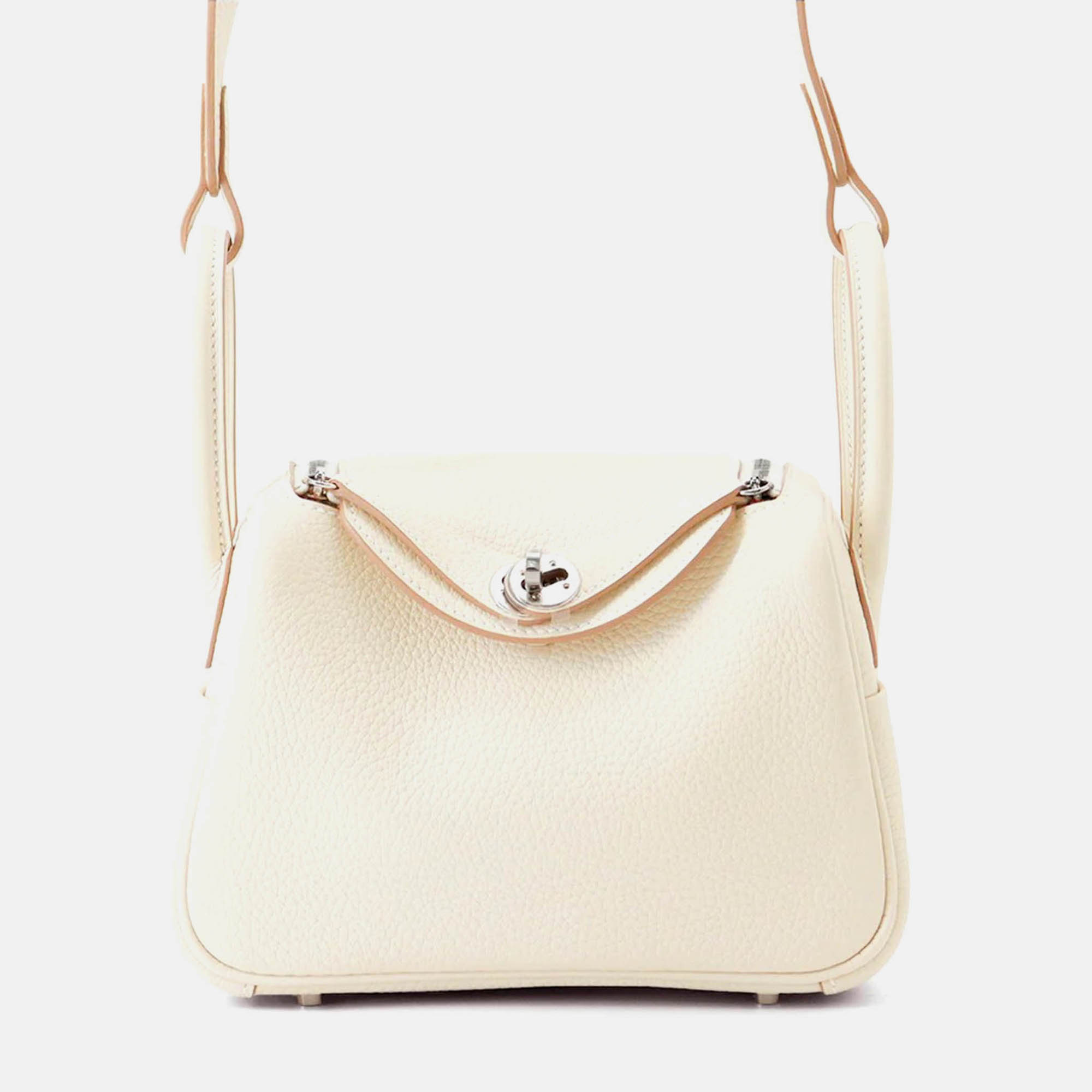 

Hermes Lindy Mini Craie Taurillon Clemence Bag, White