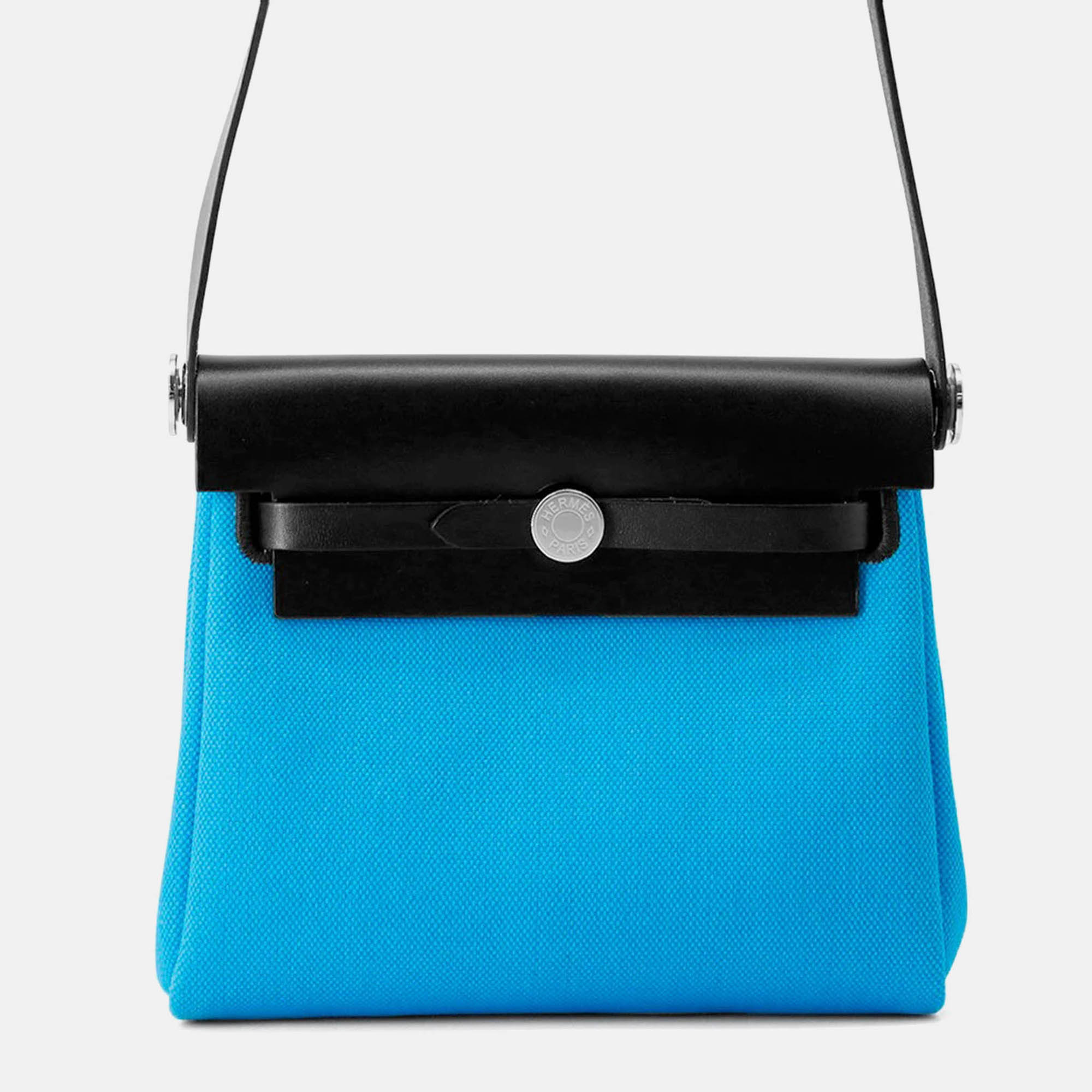 

Hermes Herbag Zip Mini Blue Riviera/Black Toile Military Vache Hunter Leather Bag