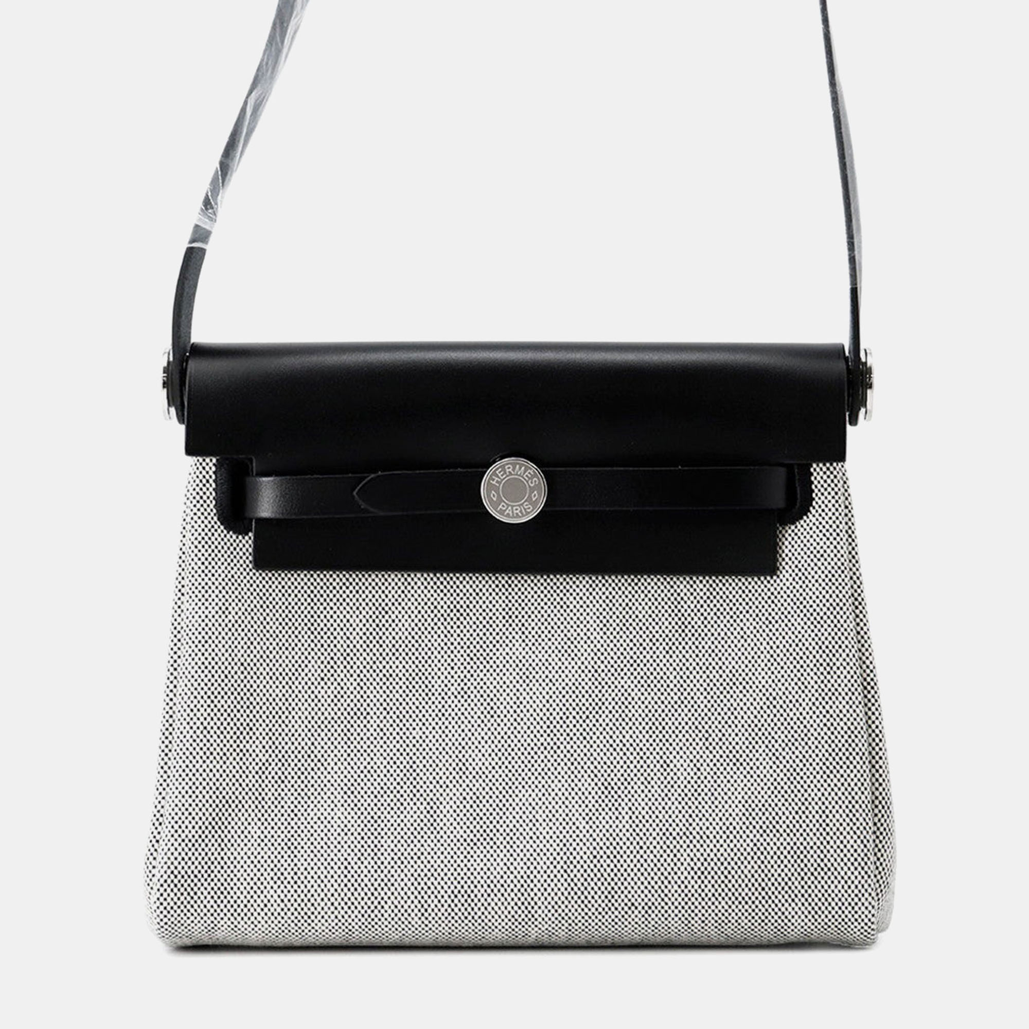 

Hermes Herbag Mini Ecru Black Toile Vache Hunter Leather Zip Handbag