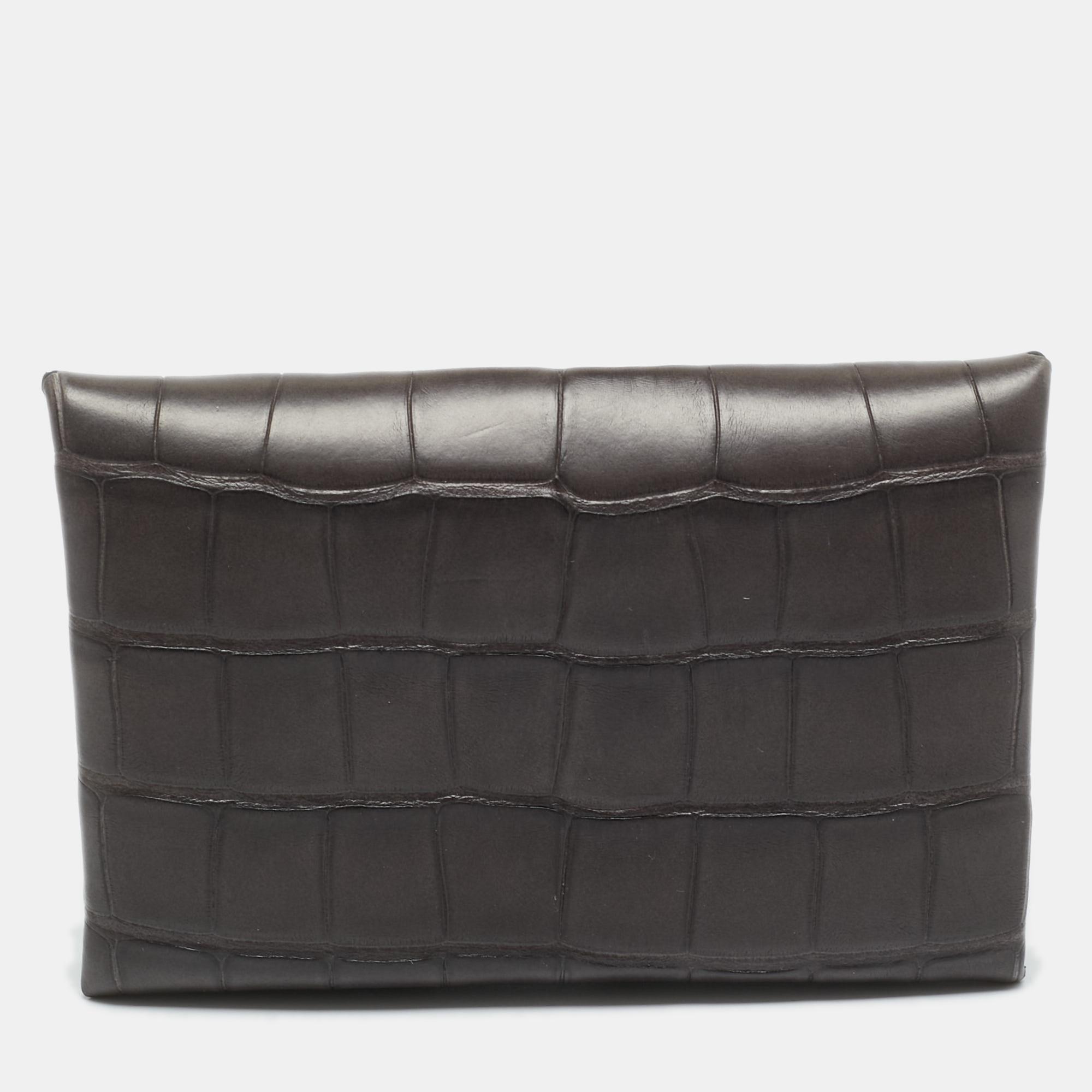 Pre-owned Hermes Hermès Graphite Matte Alligator Calvi Card Holder In Gray