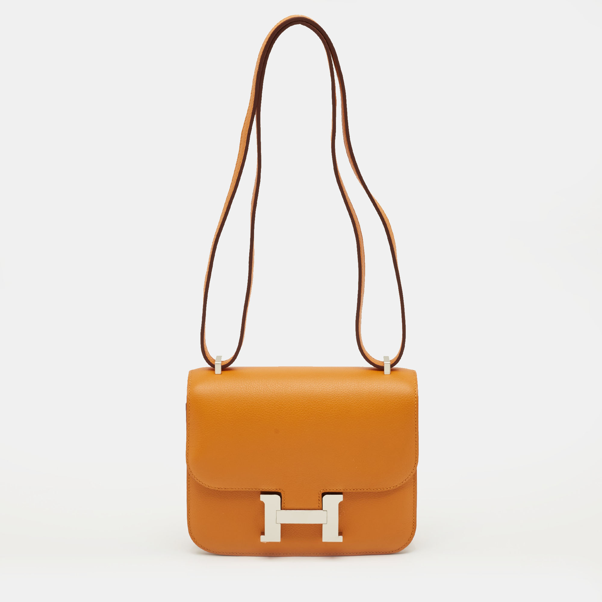 

Hermes Abricot/Rouge Evercolor Leather Palladium Finish Constance 18 Mini Bag, Orange