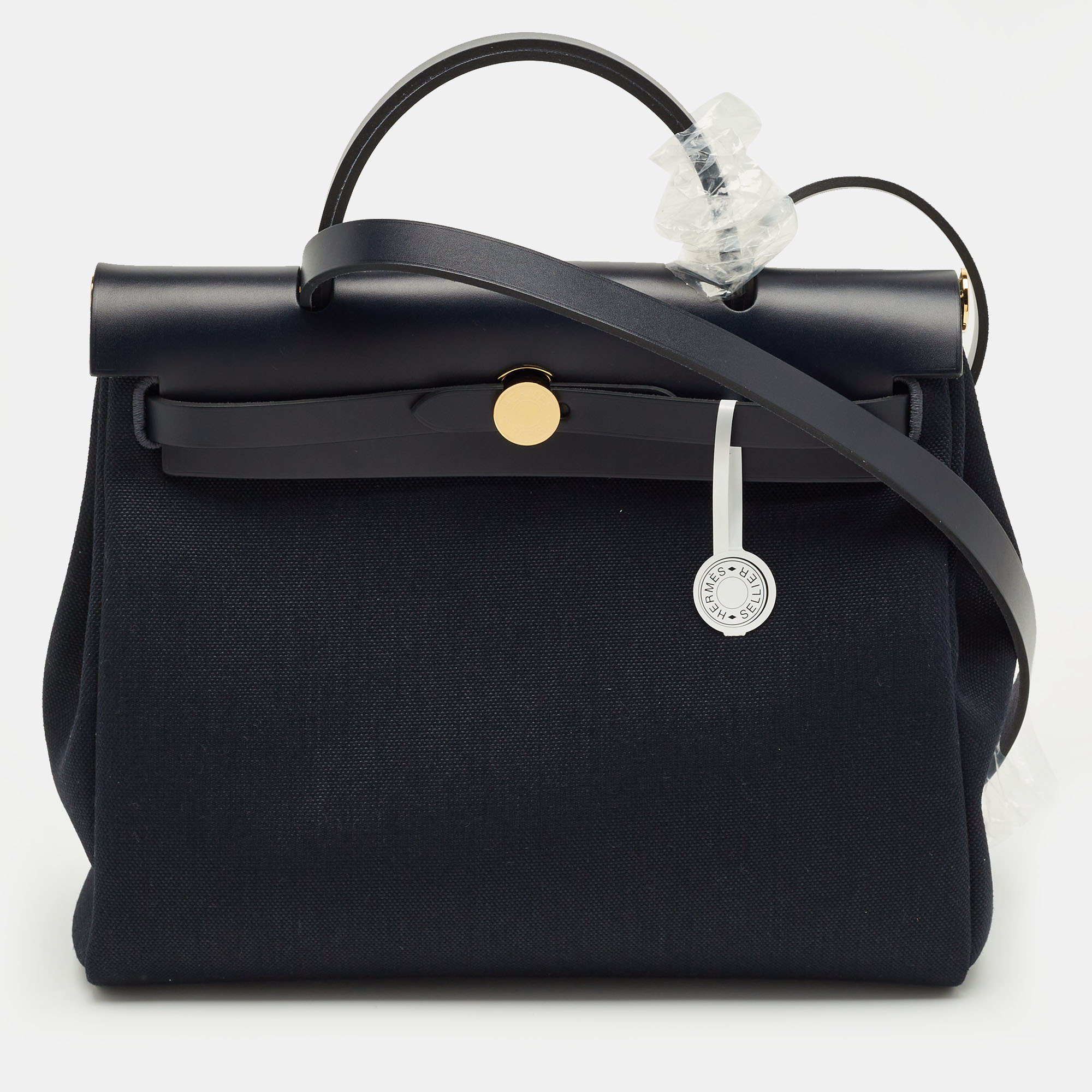 

Hermes Bleu Indigo Toile and Vache Hunter Leather Herbag Zip 31 Bag, Blue