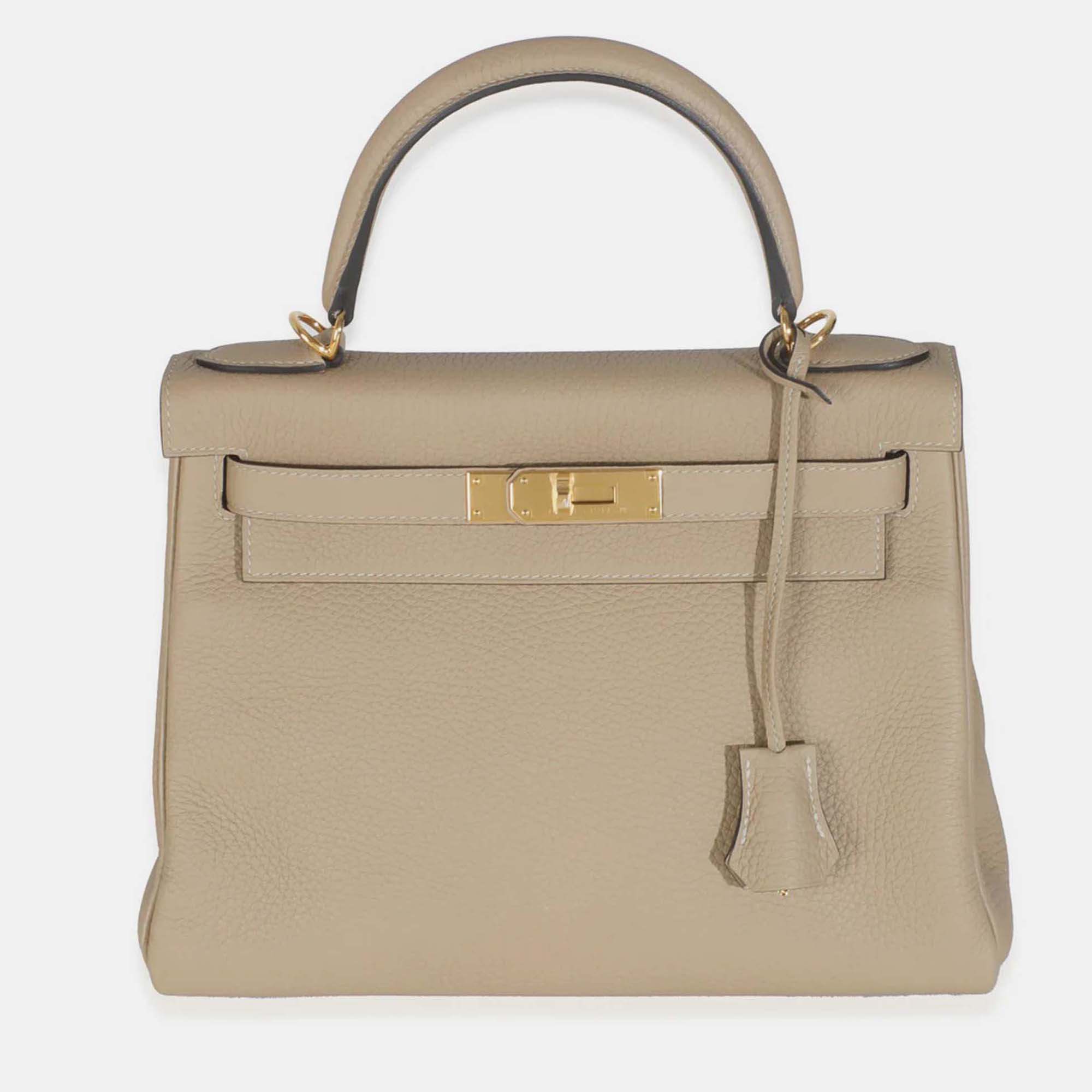 

Hermes Kelly 28 Trench Clemence Retourne Bag, Beige