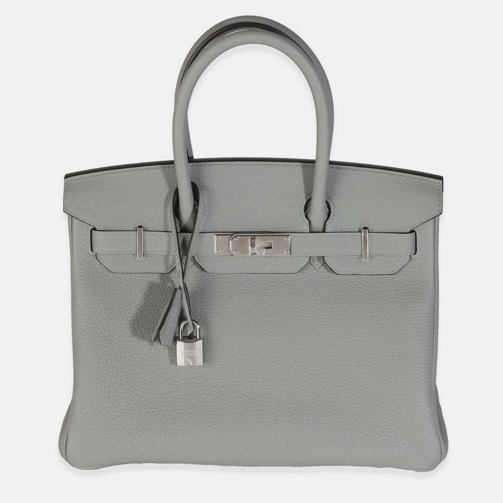 Pre-owned Hermes Birkin 30 Gris Meyer Togo Leather Bag In Gray