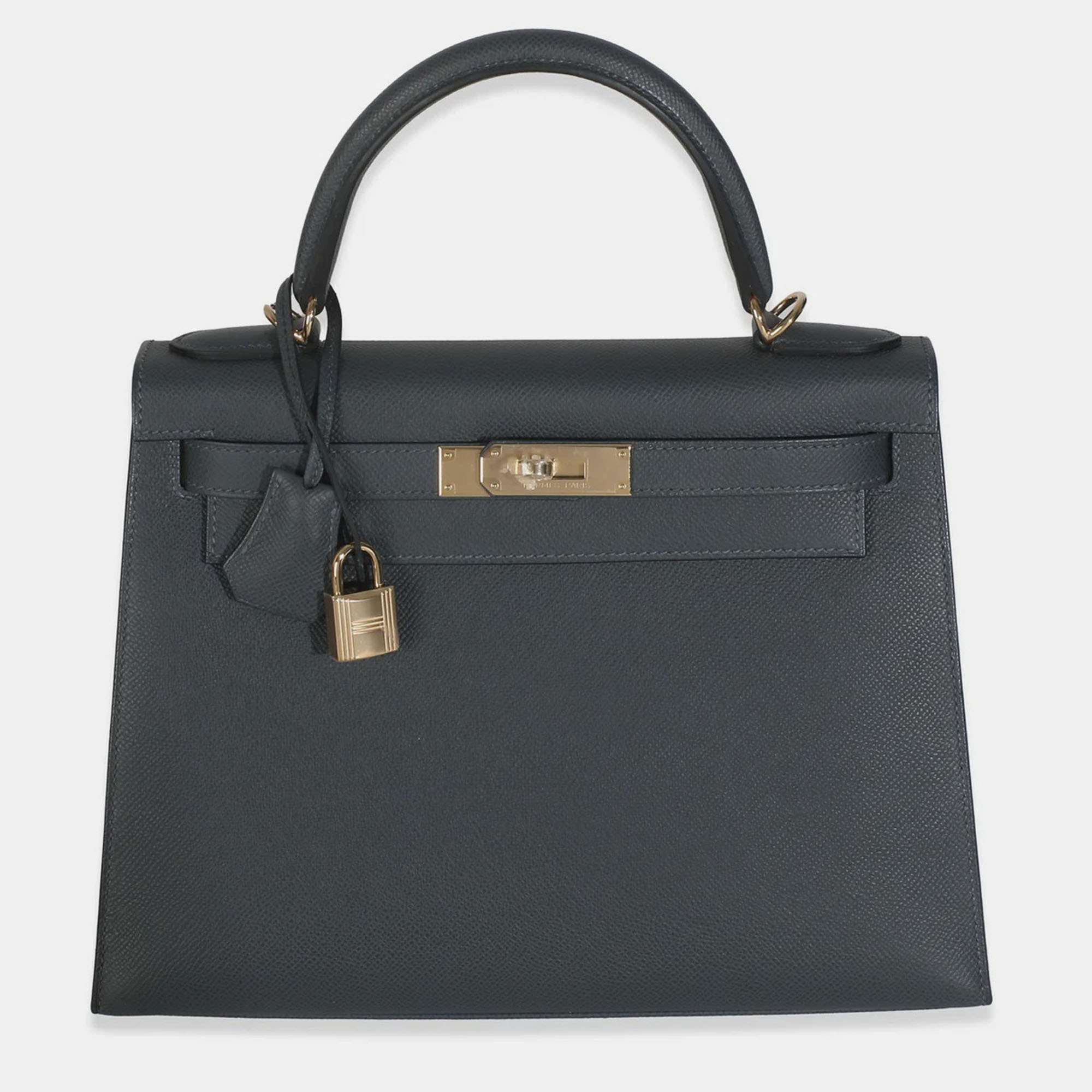 Pre-owned Hermes Sellier Kelly 28 Gris Misty Epsom Bag In Gray
